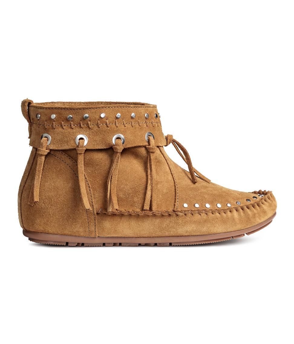 H&amp;M Suede Moccasin Ankle Boots in Camel (Brown) Lyst