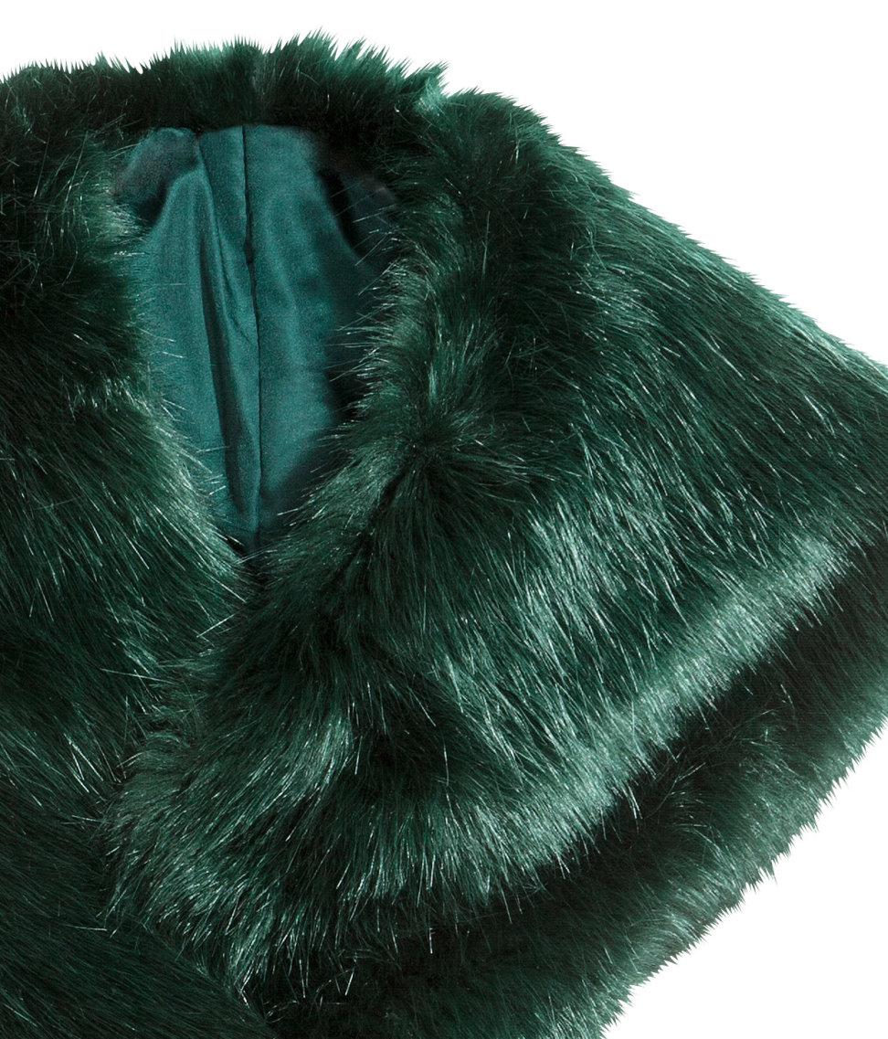 H&M Faux Fur Scarf in Green | Lyst
