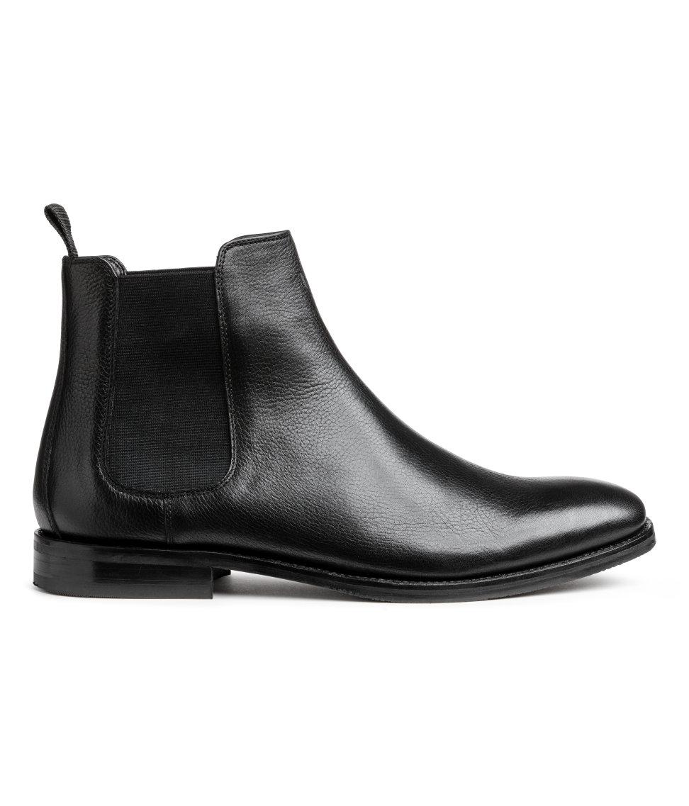 H&M Grained Leather Chelsea Boots in Black - Lyst
