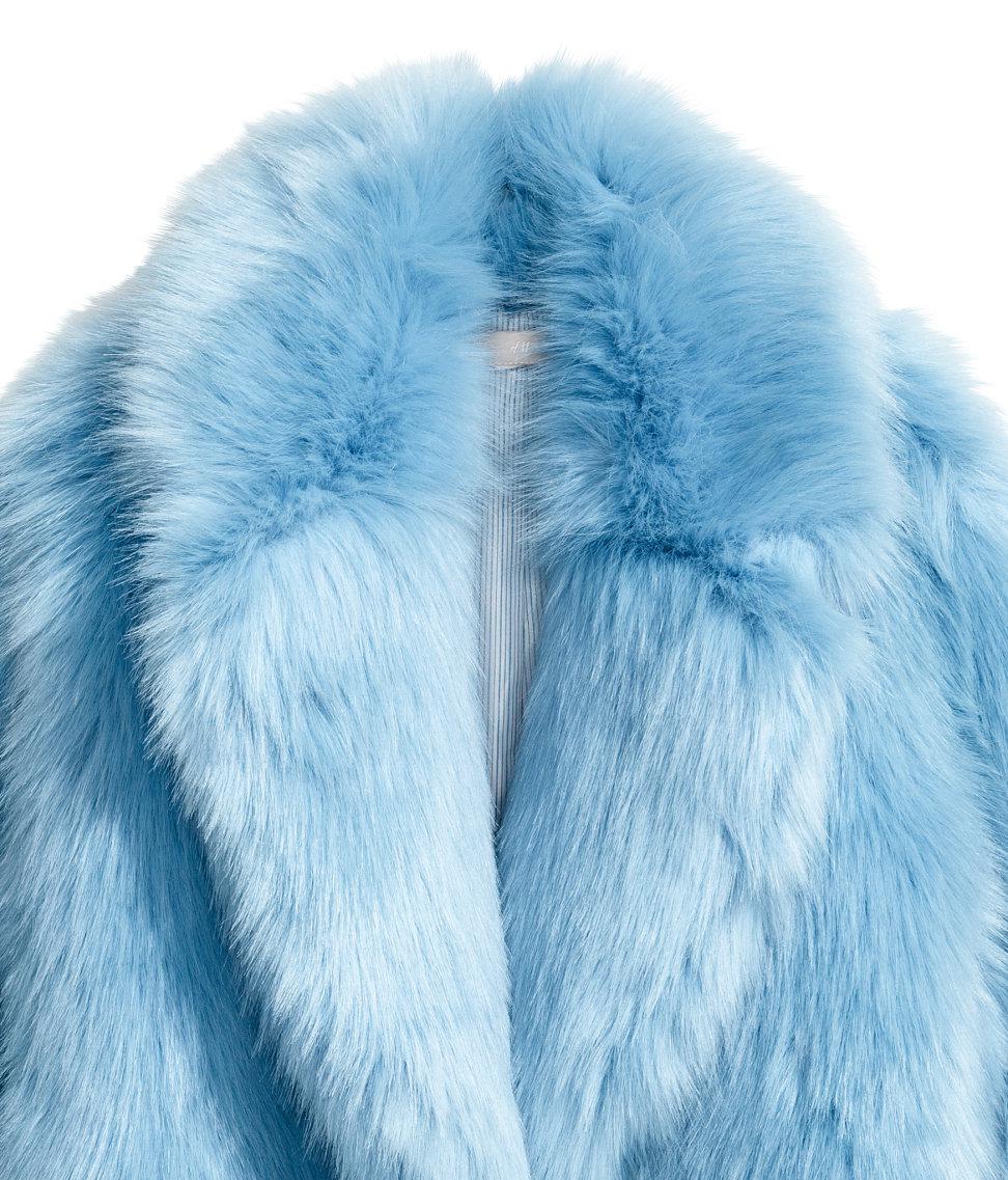 Sale Light Blue Coat With Fur Collar In Stock