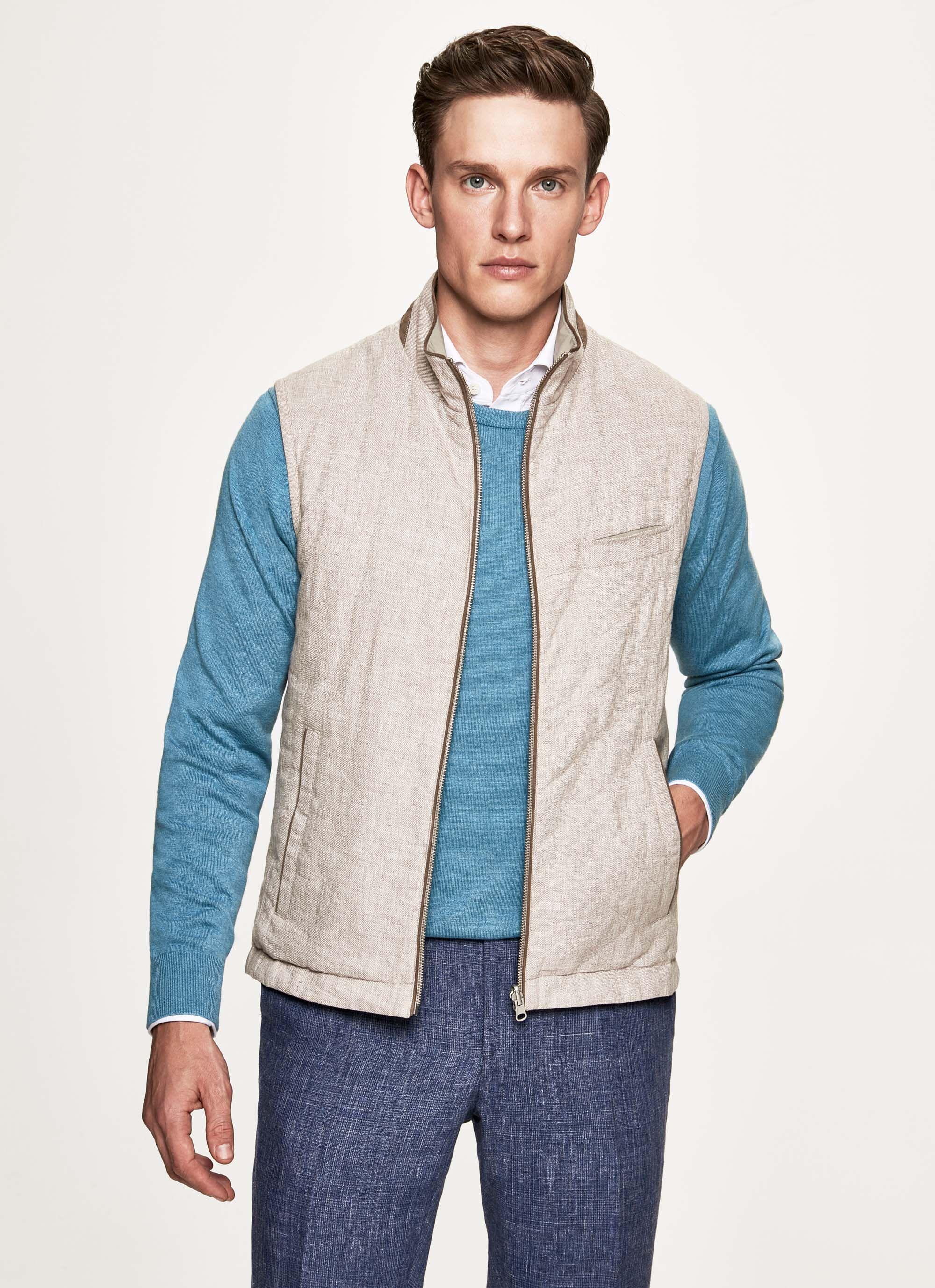 Hackett Reversible Cotton And Linen Gilet in Sand/Beige (Blue) for Men