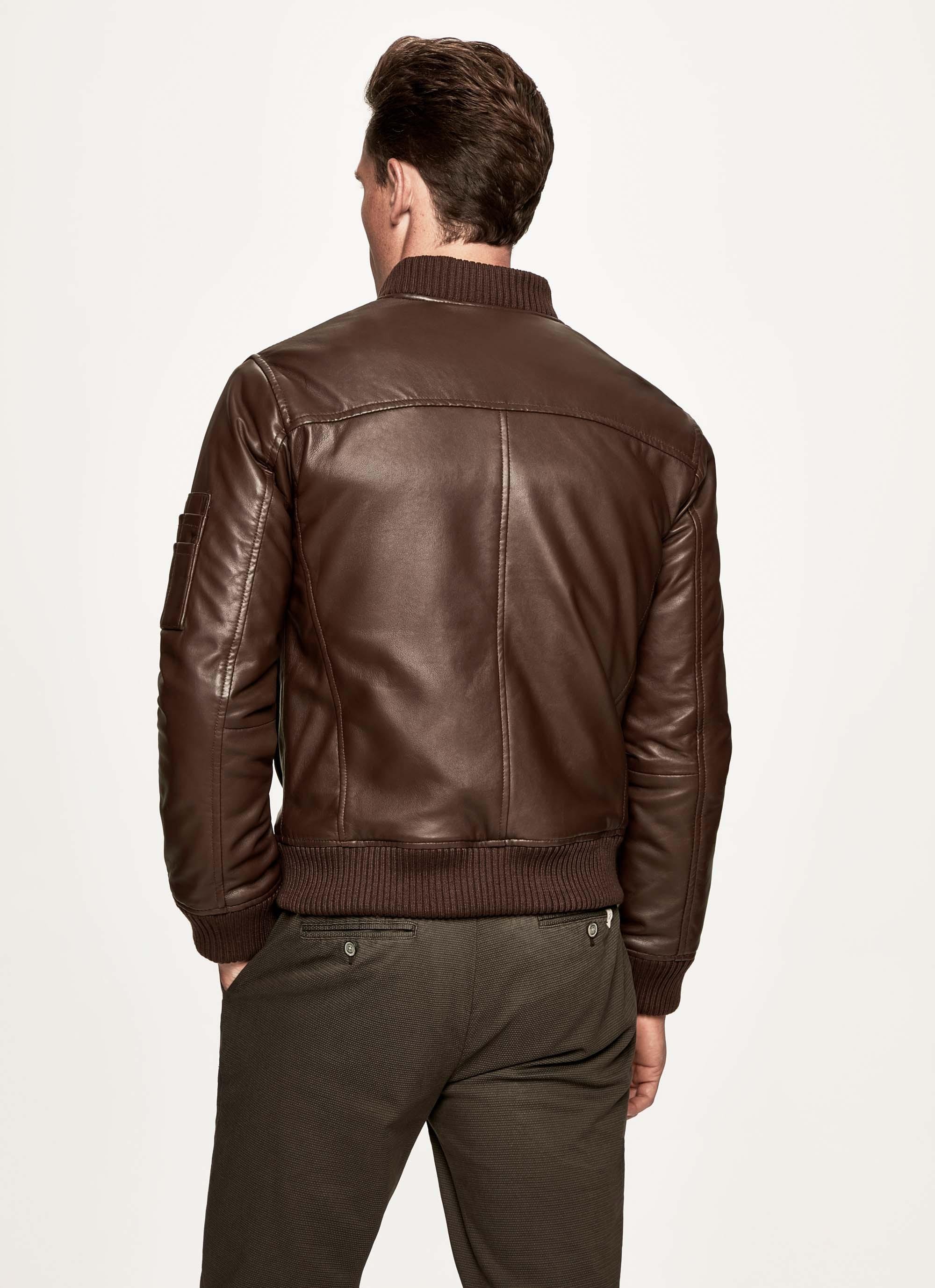 Hackett Leather Nappa Bomber Jacket in Brown for Men - Lyst