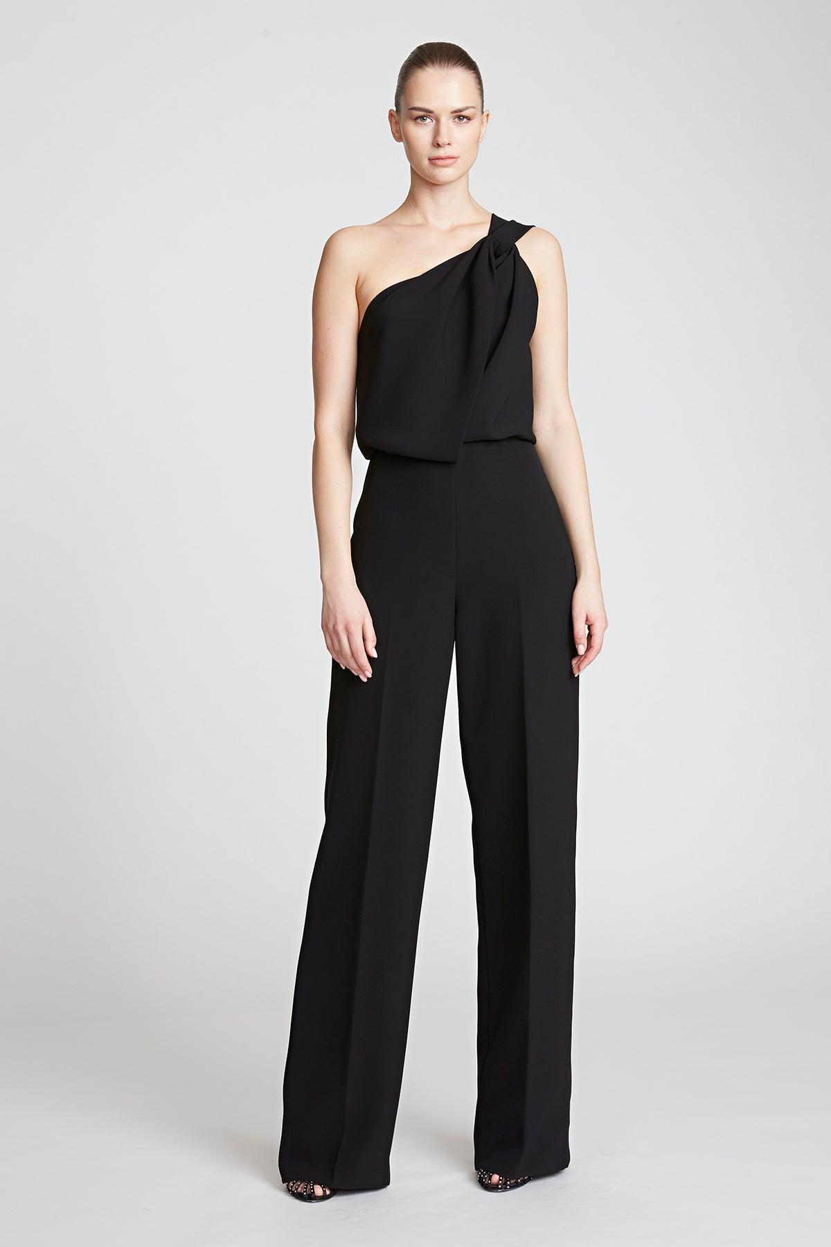 Halston Tess Jumpsuit In Stretch Crepe in Black | Lyst
