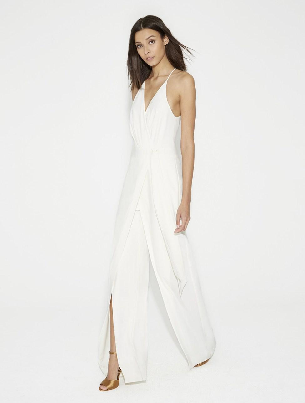 halston heritage chalk white wrap jumpsuit