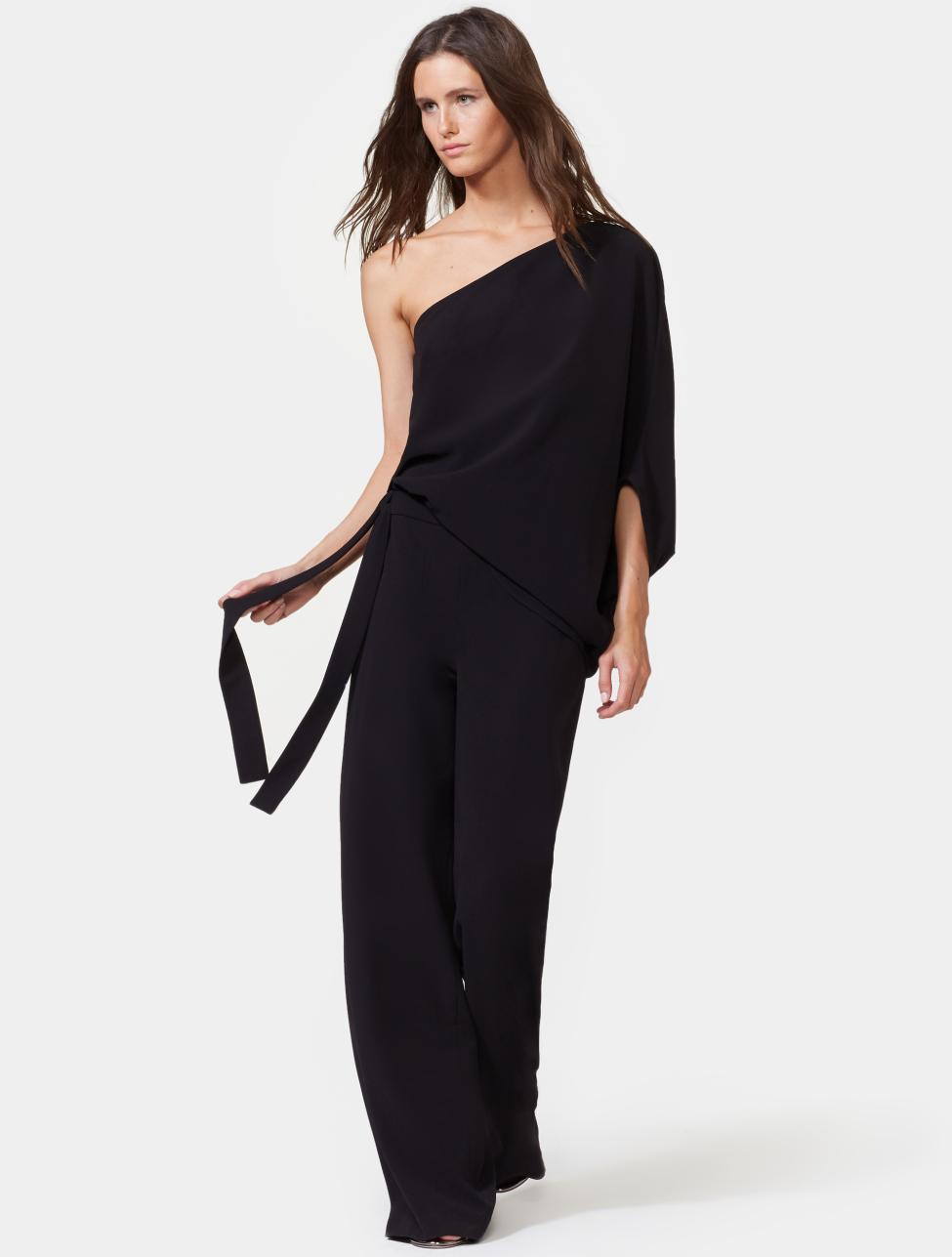 halston asymmetric crepe jumpsuit