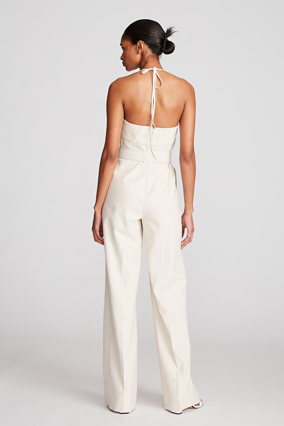 Halston Jami Jumpsuit In Linen Suiting in White | Lyst