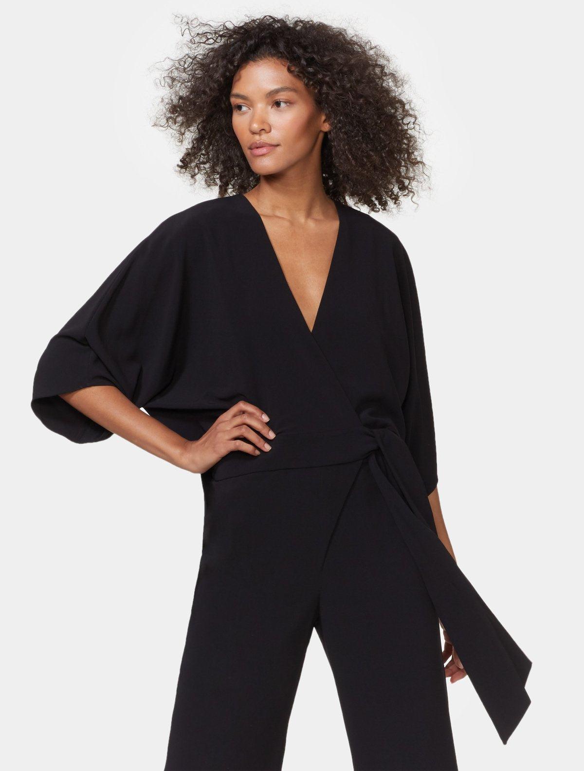 Halston Synthetic Kimono Wrap Jumpsuit in Black | Lyst