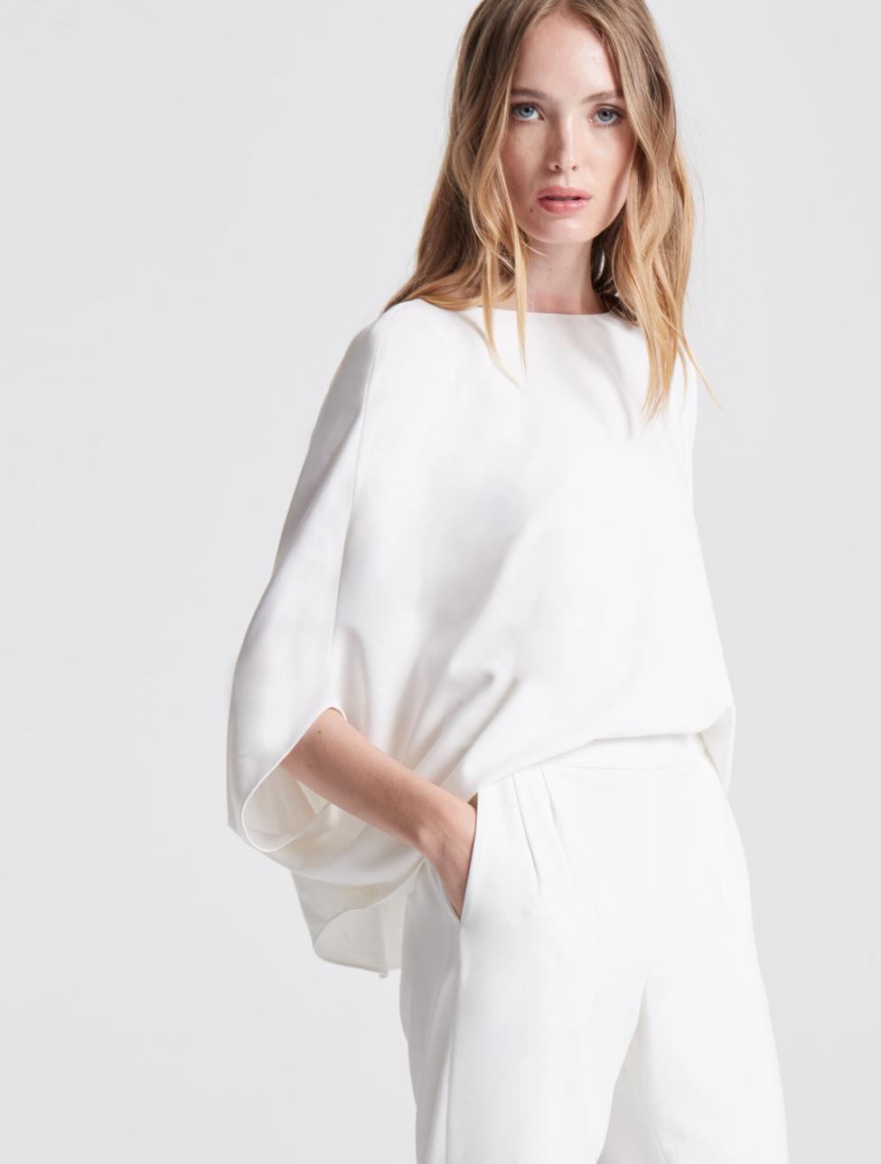 Halston Draped Sleeve Tapered Leg Crepe Jumpsuit in Chalk ...