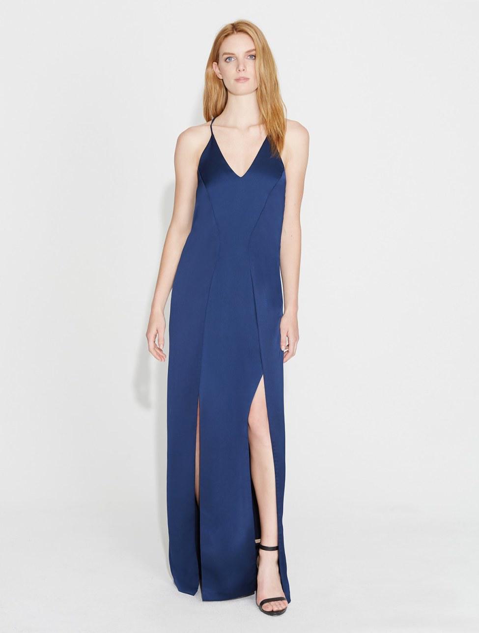 halston satin wrap gown