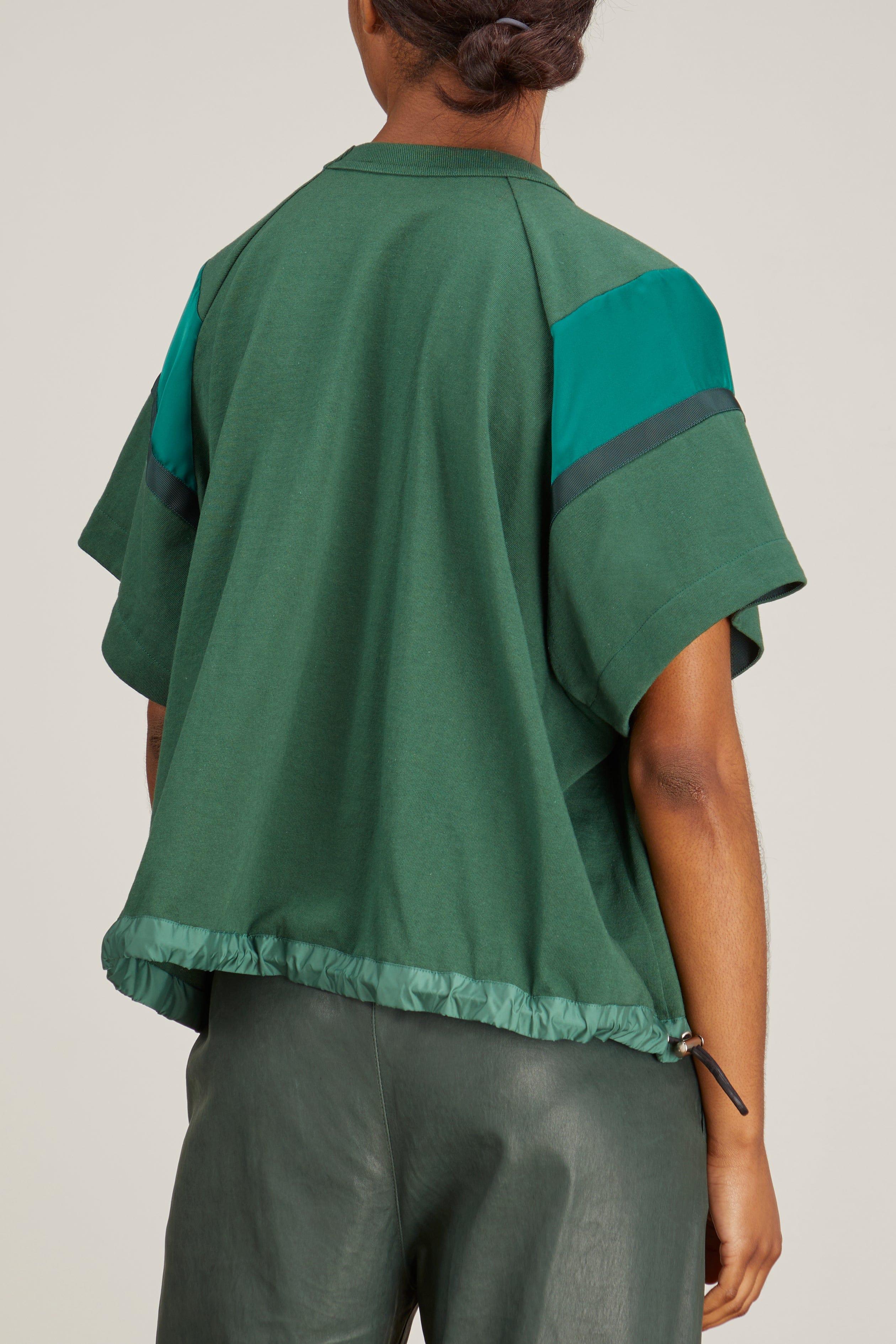 Sacai Women's Green Solid Satin X Cotton Jersey T-shirt