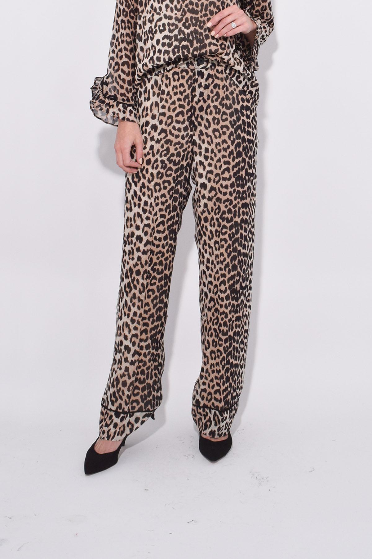 Ganni Synthetic Printed Georgette Pant In Leopard - Lyst