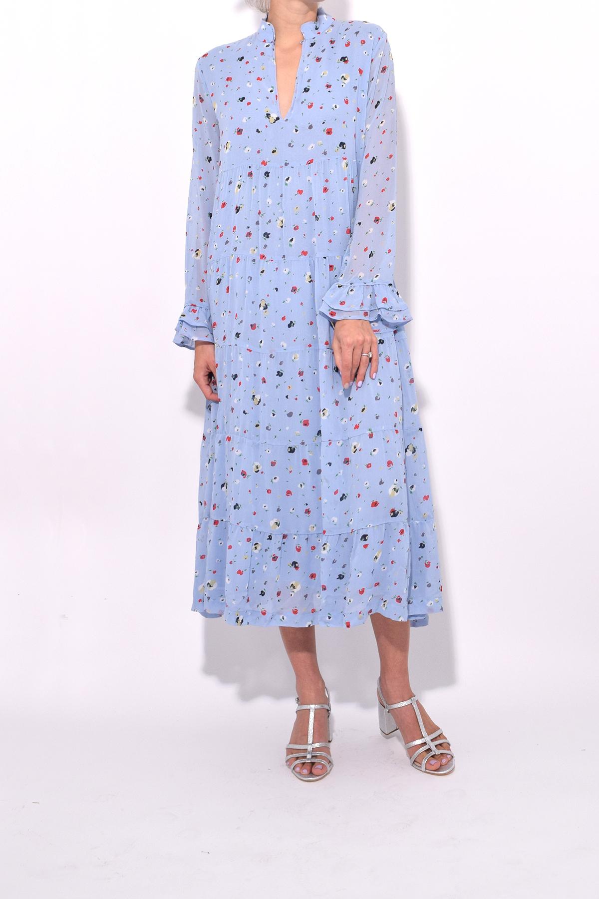 Ganni Dainty Georgette Long Sleeve Dress In Serenity Blue - Lyst