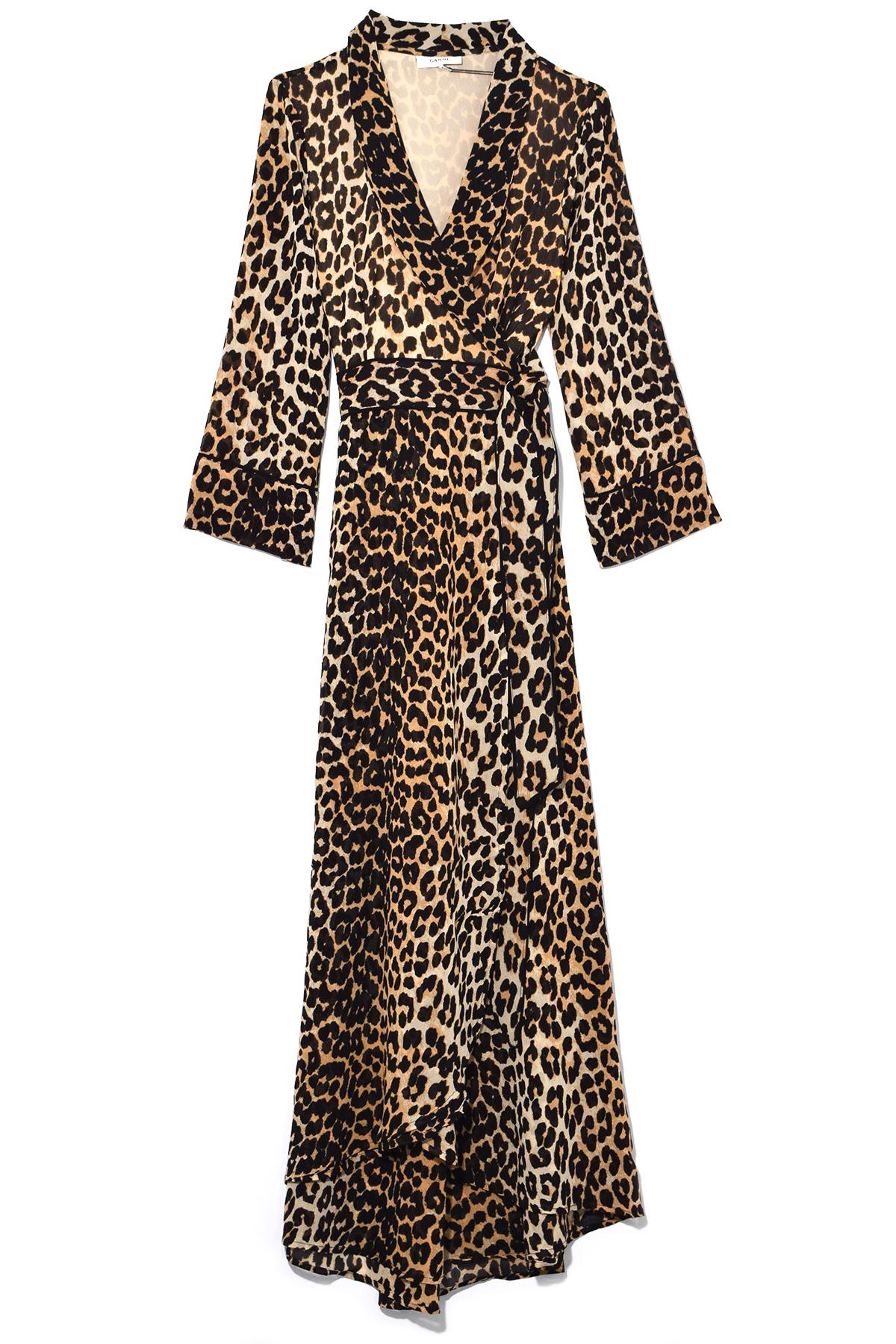 Ganni Synthetic Fairfax Georgette Wrap Dress In Leopard - Lyst