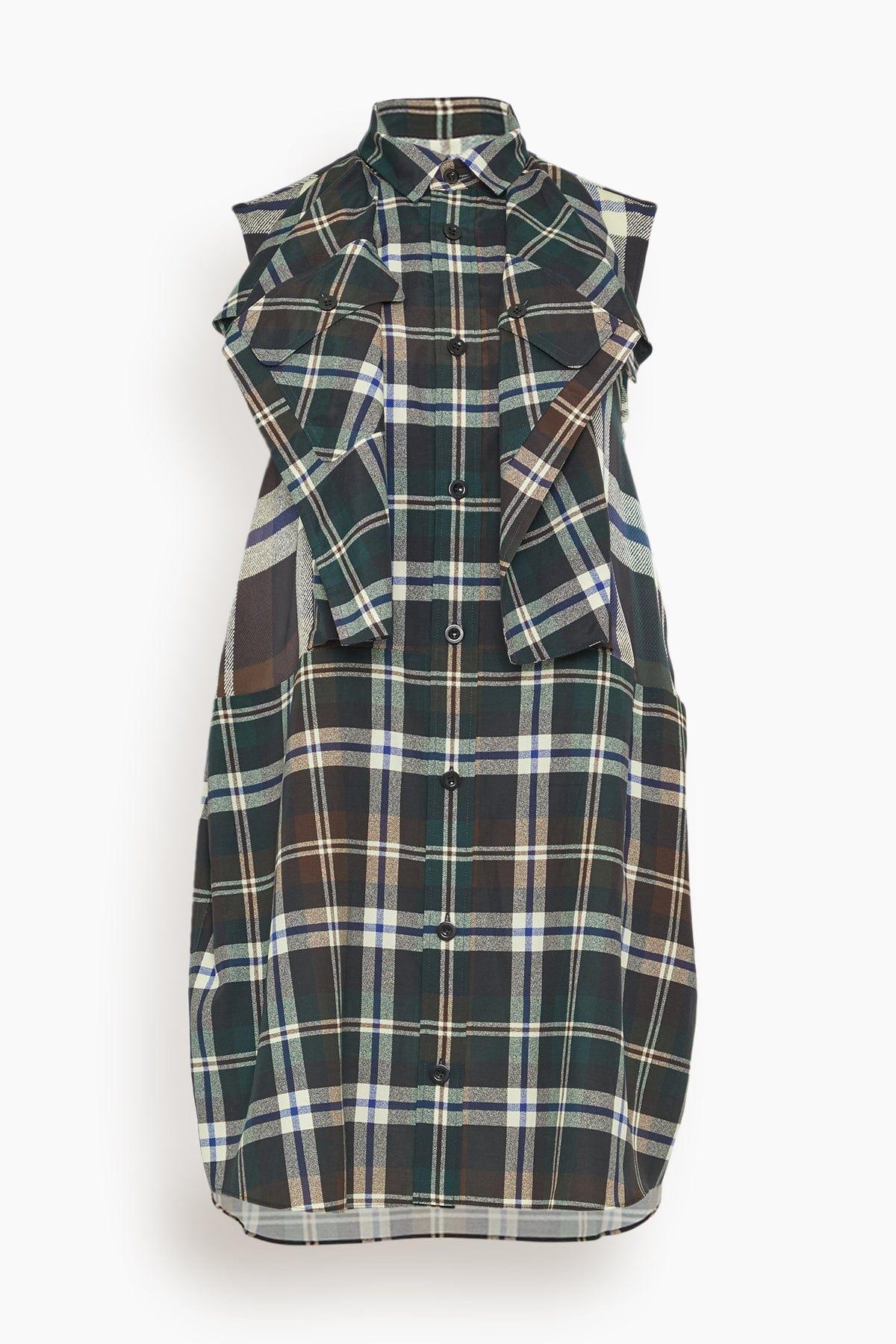 ワンピース sacai SS25 Plaid print dress (25 07889 505) SACAI: Women's Plaid Print Dress (Khaki505) | DSMS E-SHOP