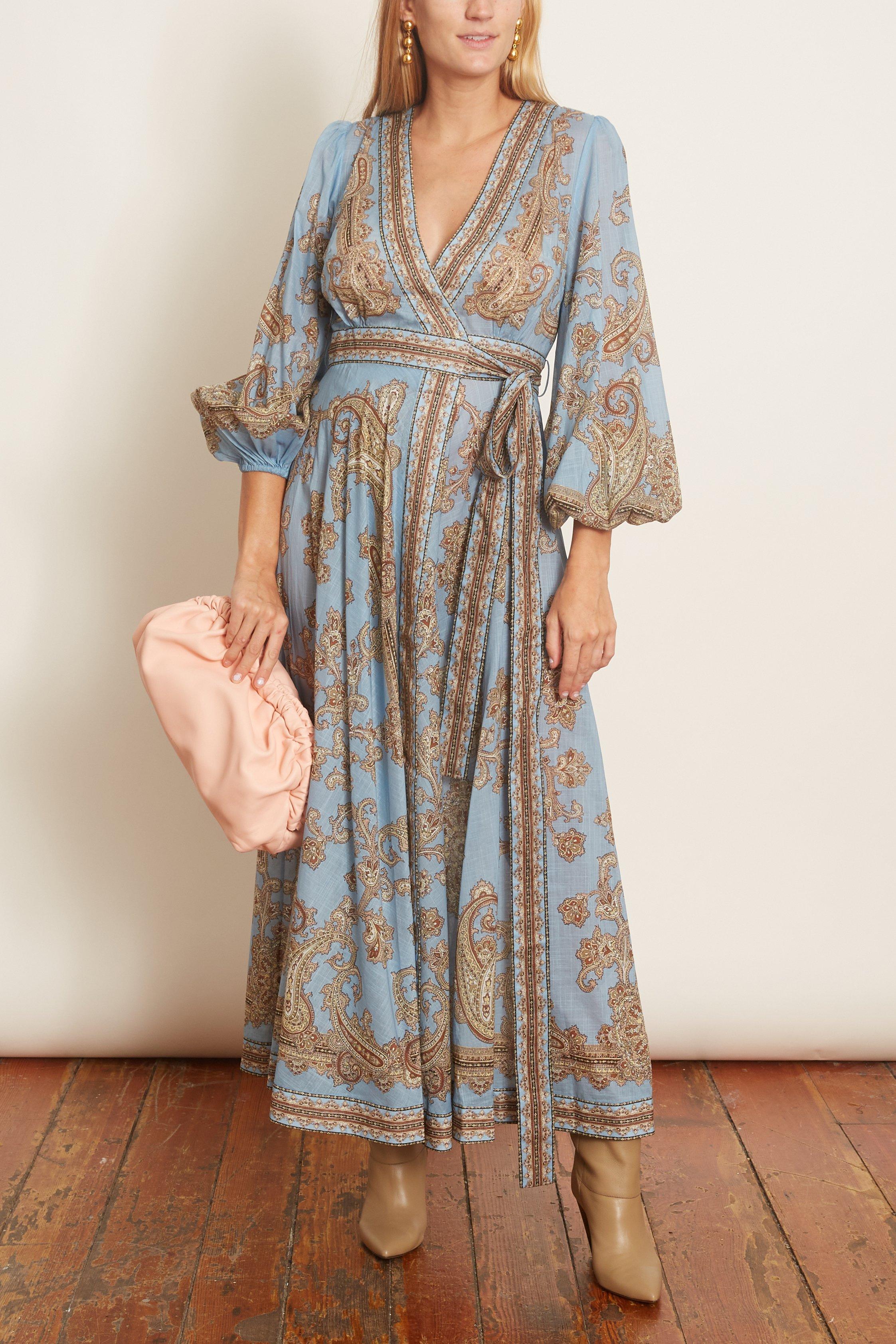 Zimmermann Fiesta Paisley-print Linen Wrap Dress in Blue | Lyst