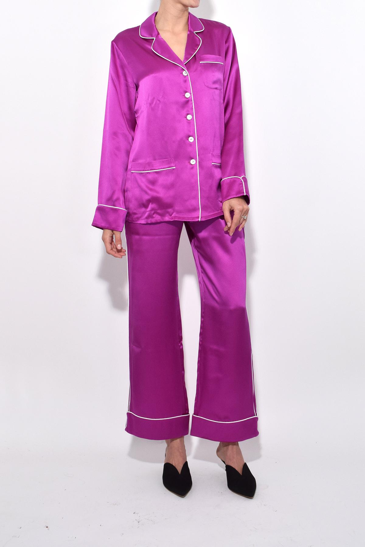 Olivia Von Halle Silk Coco Pajama Set In Magenta - Lyst