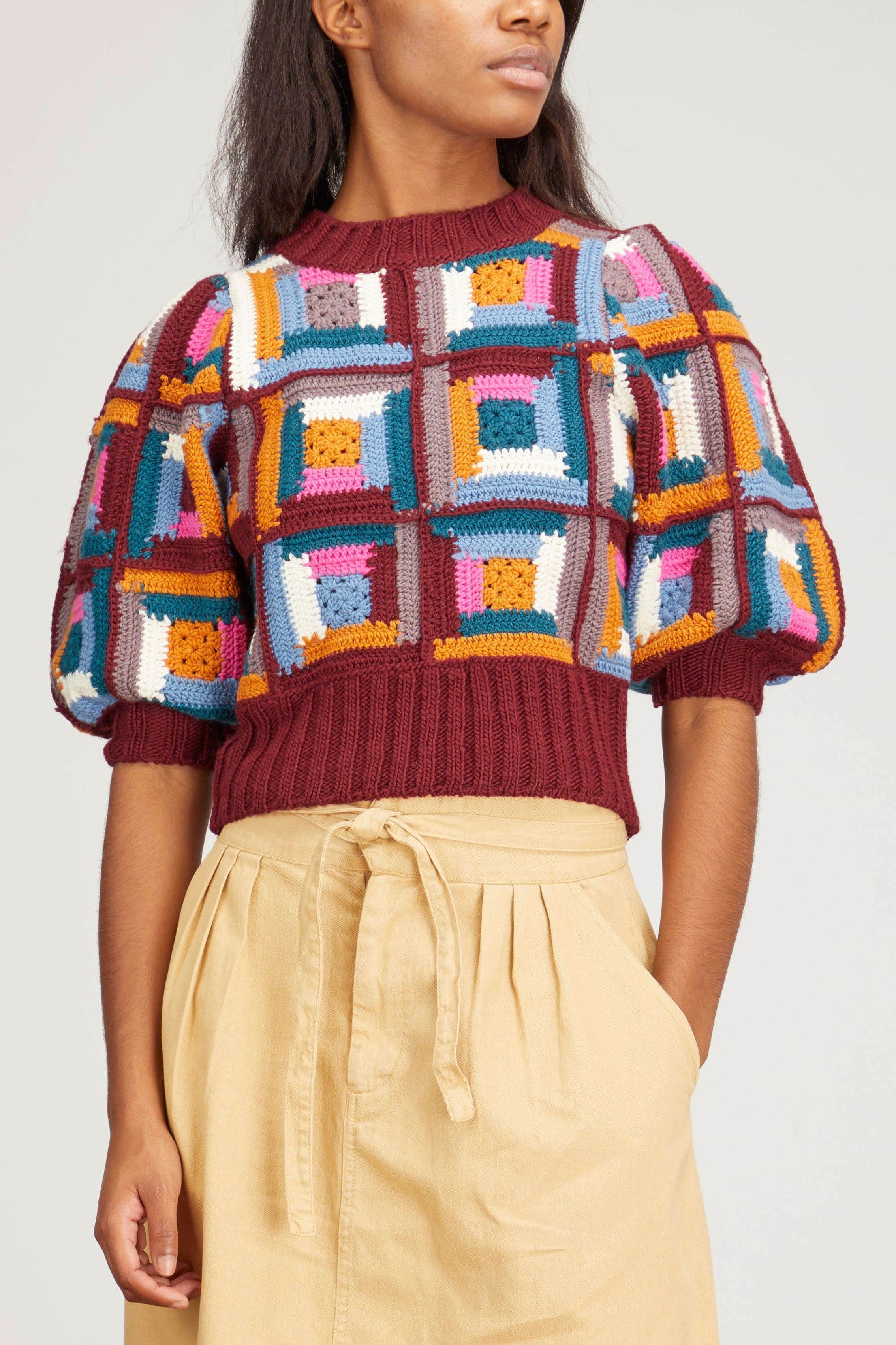 Sea Camryn Crochet Puff Sleeve Sweater In Multi in Red | Lyst