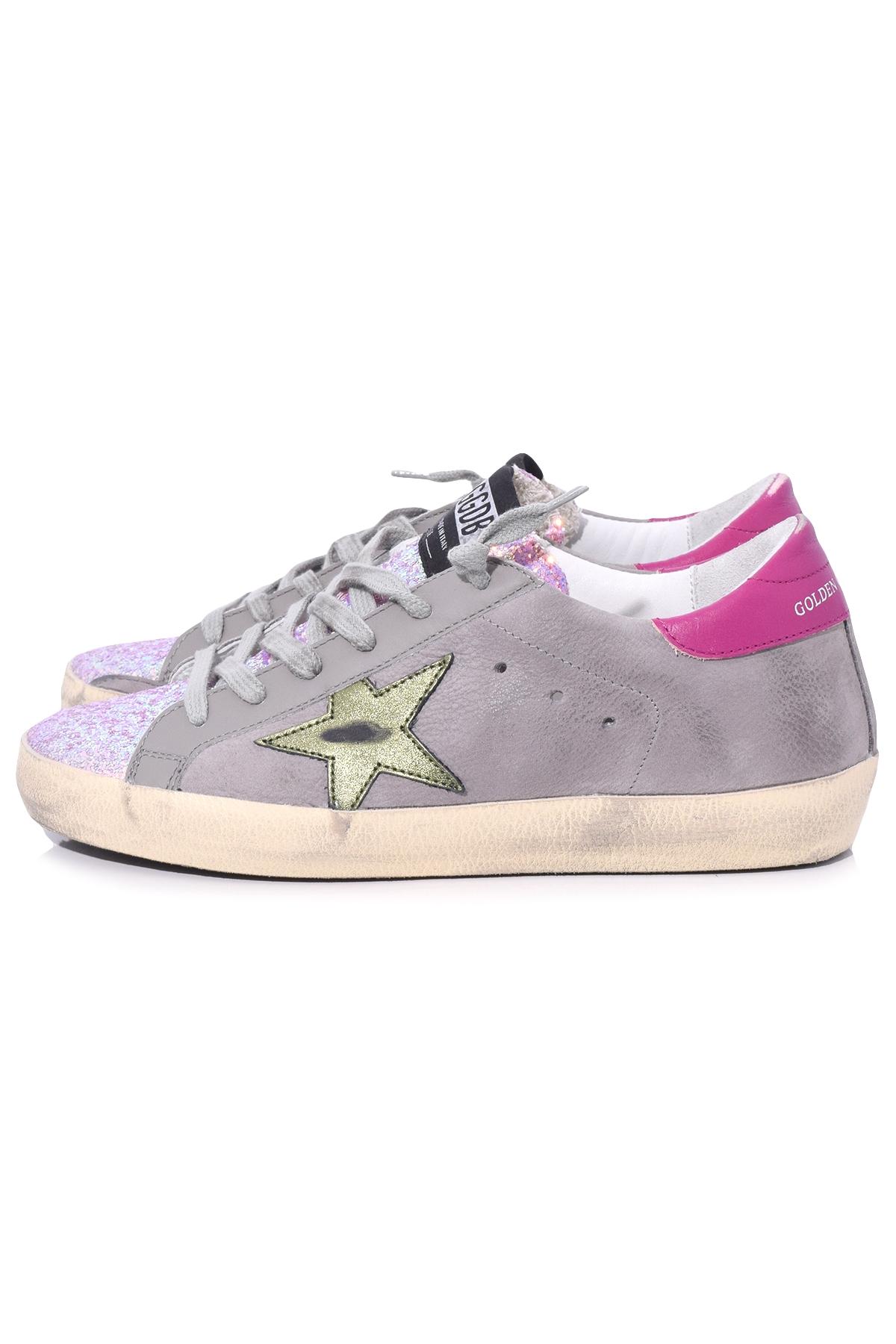 Golden Goose Leather Superstar Sneakers In Light Grey Nabuk/green Star in  Gray | Lyst