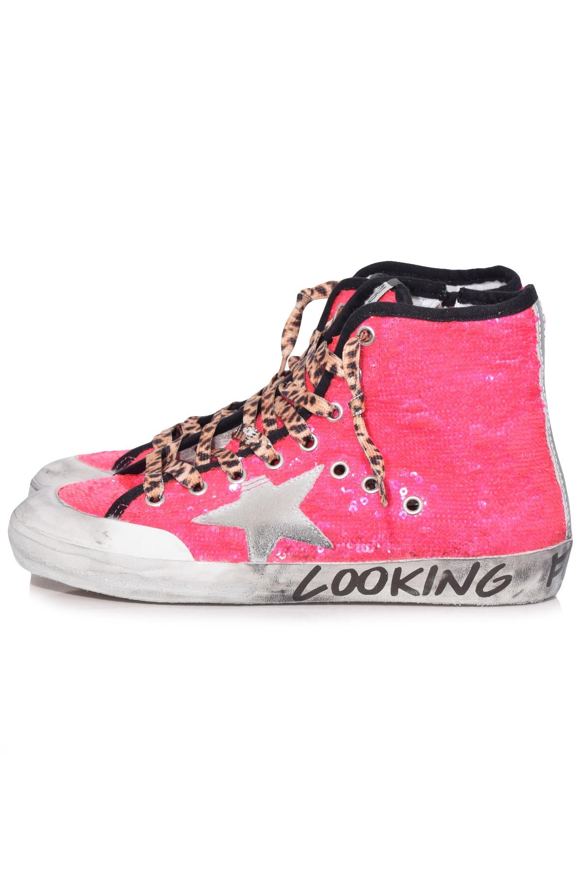 Golden Goose Suede Francy Sneakers In Pink Fluo Pailettes - Lyst