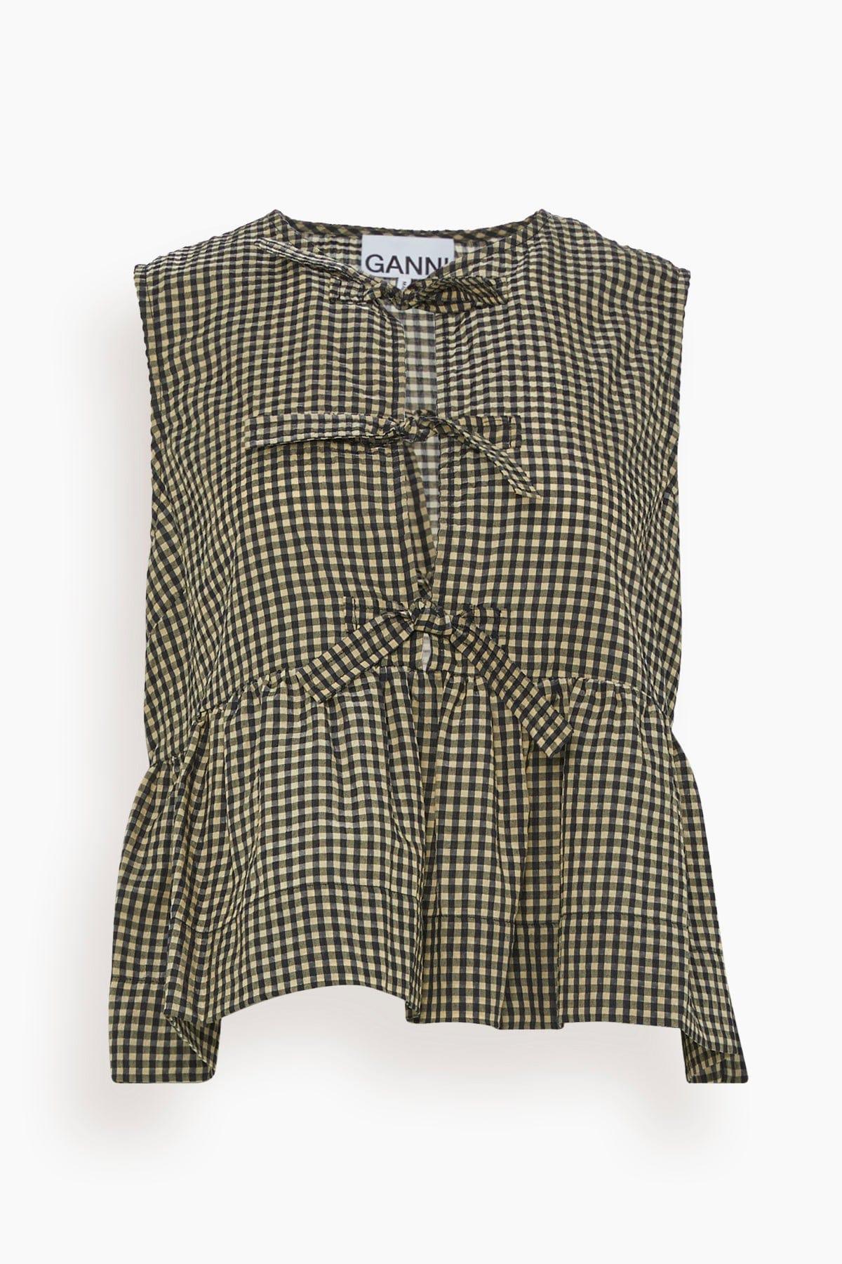 Ganni Sleeveless Ribbon Blouse in Green | Lyst