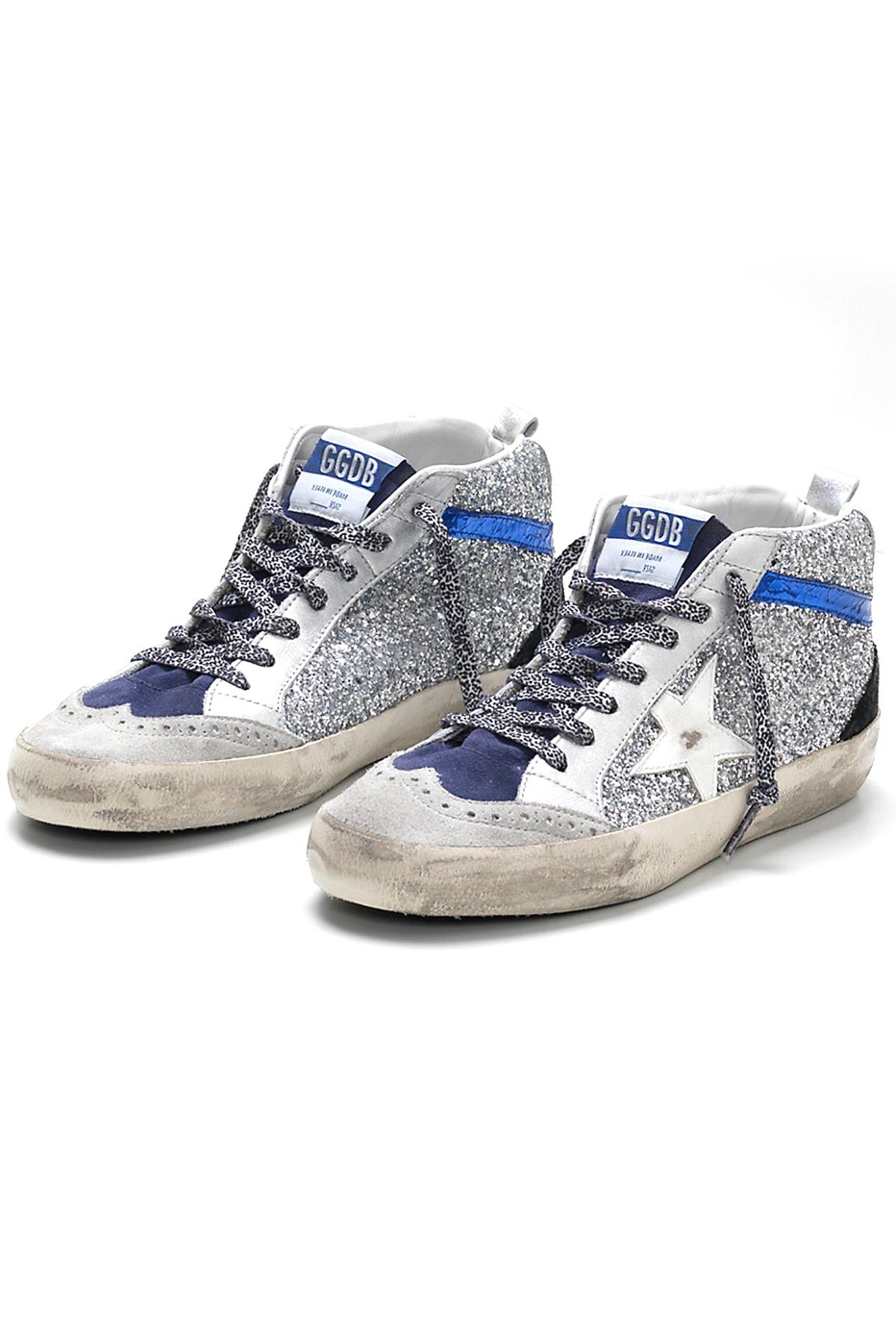Golden Goose Deluxe Brand Leather Mid Star Sneakers With Silver Glitter ...