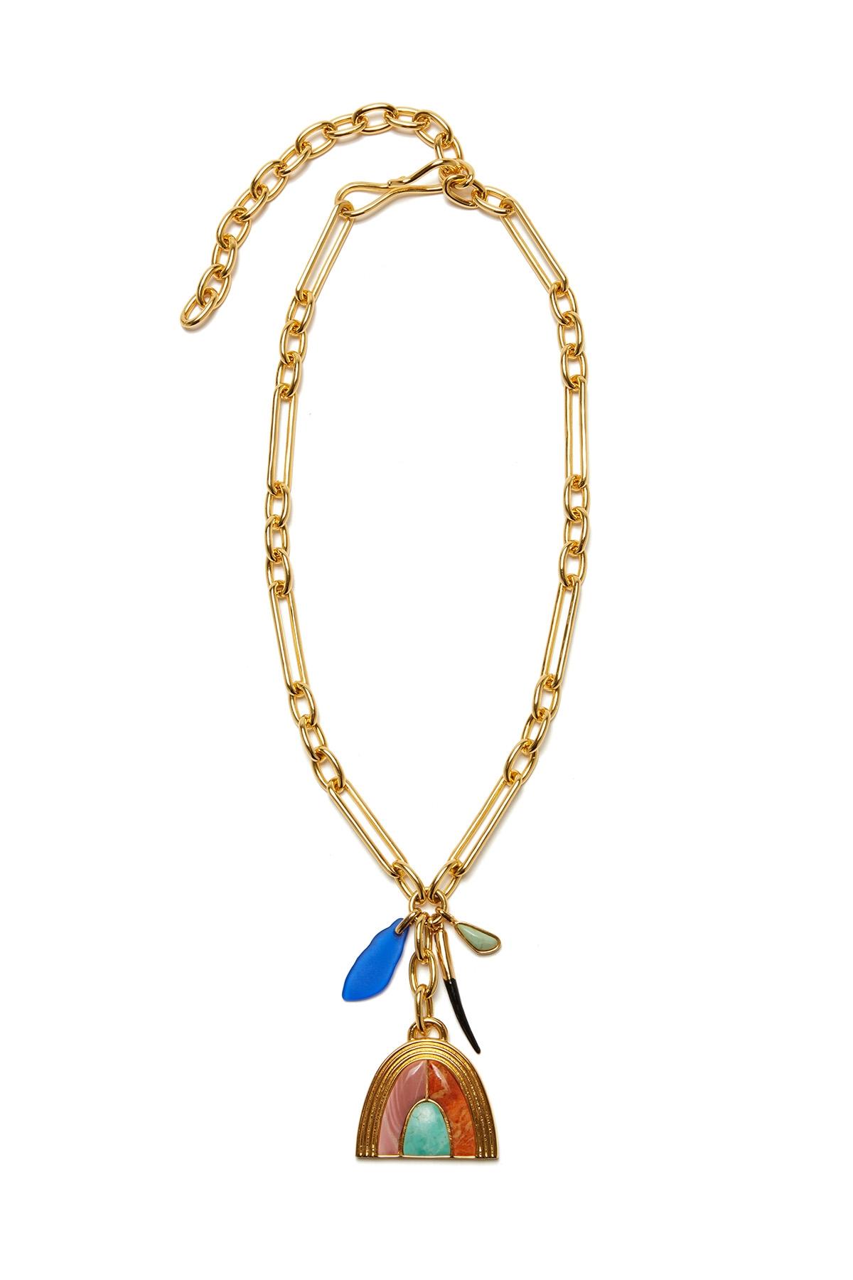 Solstice Womens Brass Rectangle Necklace I