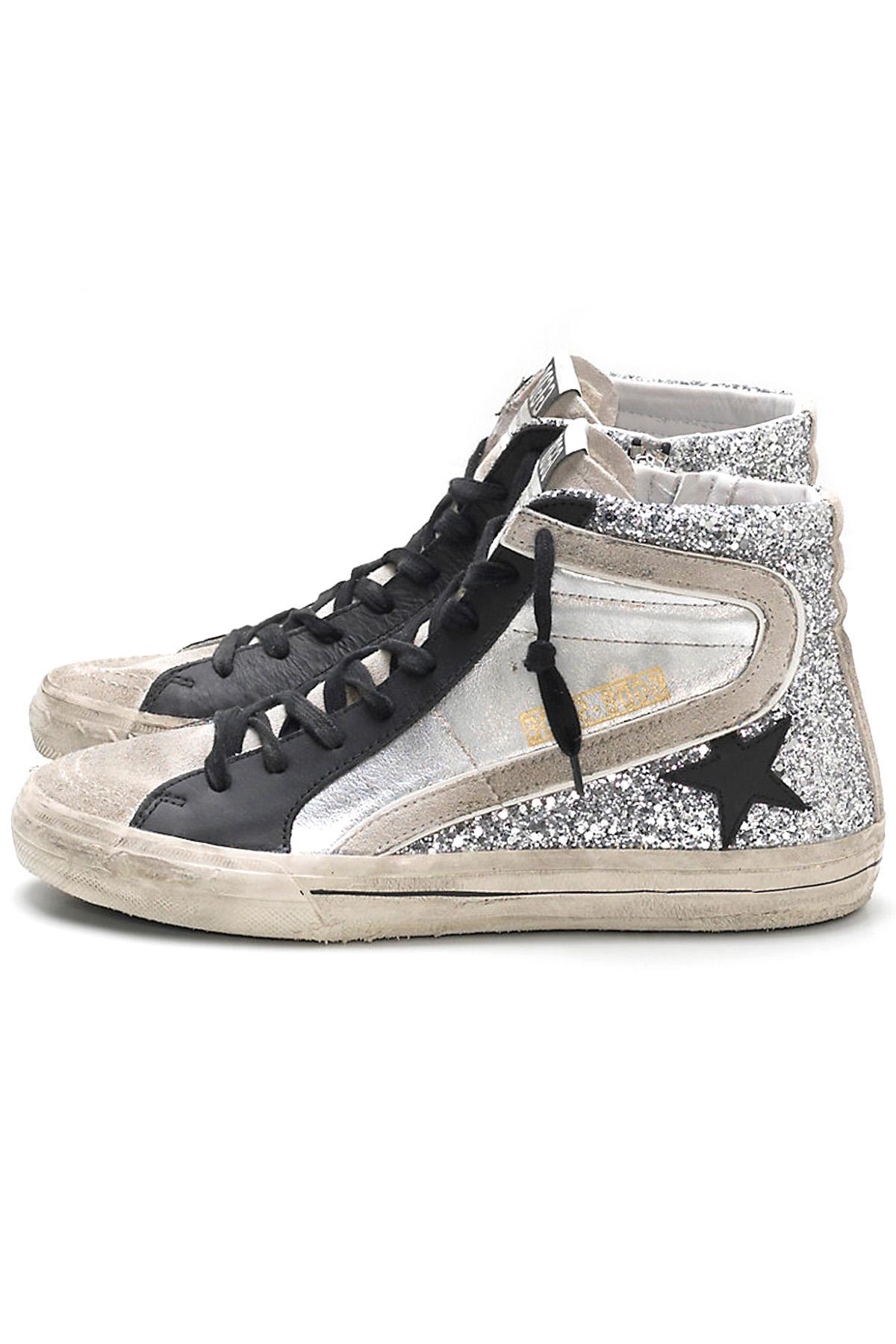 Golden Goose Deluxe Brand Slide Sneakers In Silver Glitter Leather ...
