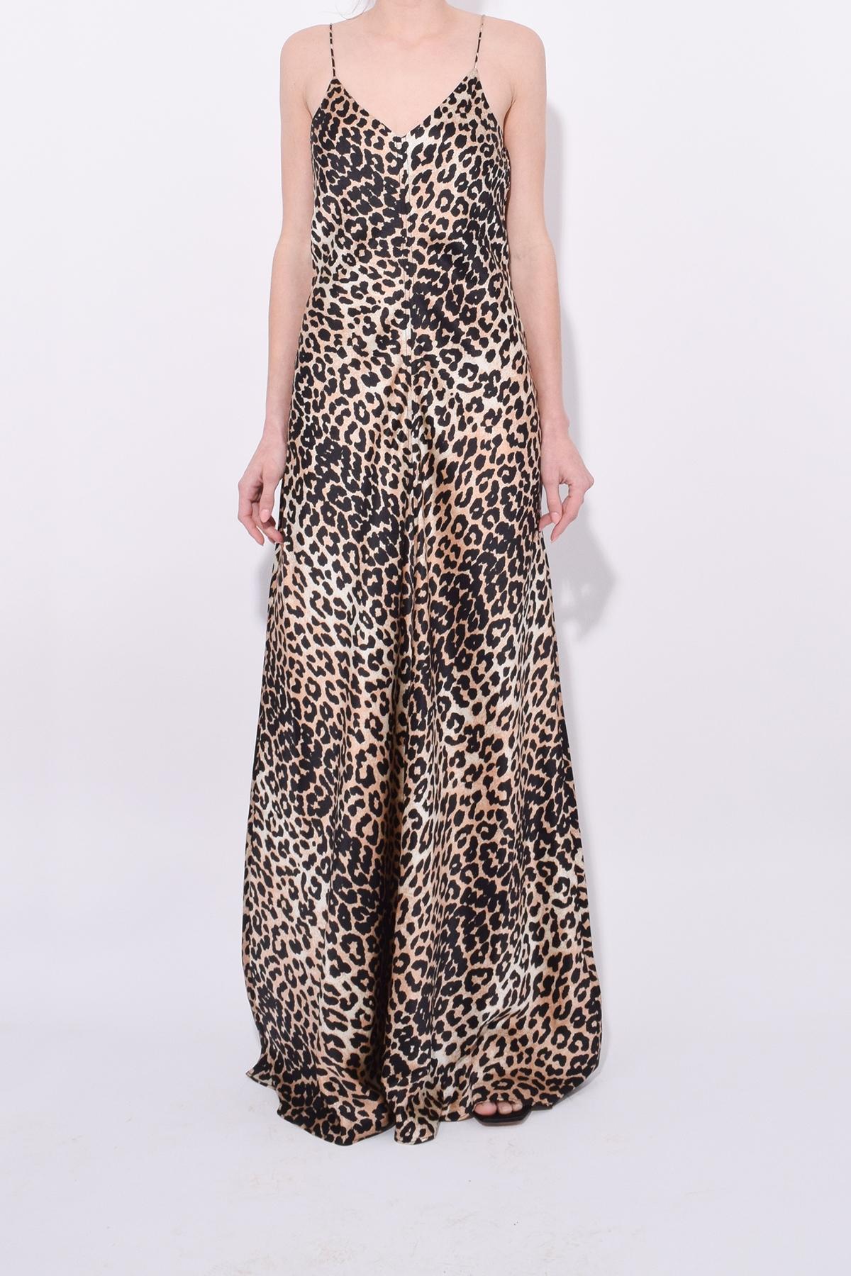 Ganni Blakely Silk Slip Dress In Leopard in Black - Lyst