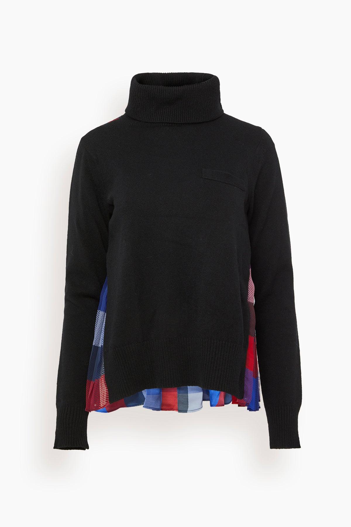 Sacai Plaid Wool Knit Pullover in Black | Lyst