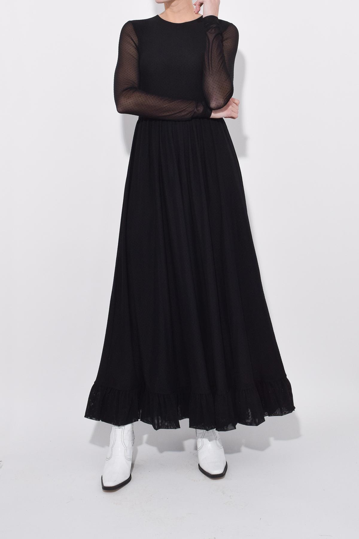 Ganni Synthetic Dot Mesh Maxi Dress In Black - Lyst