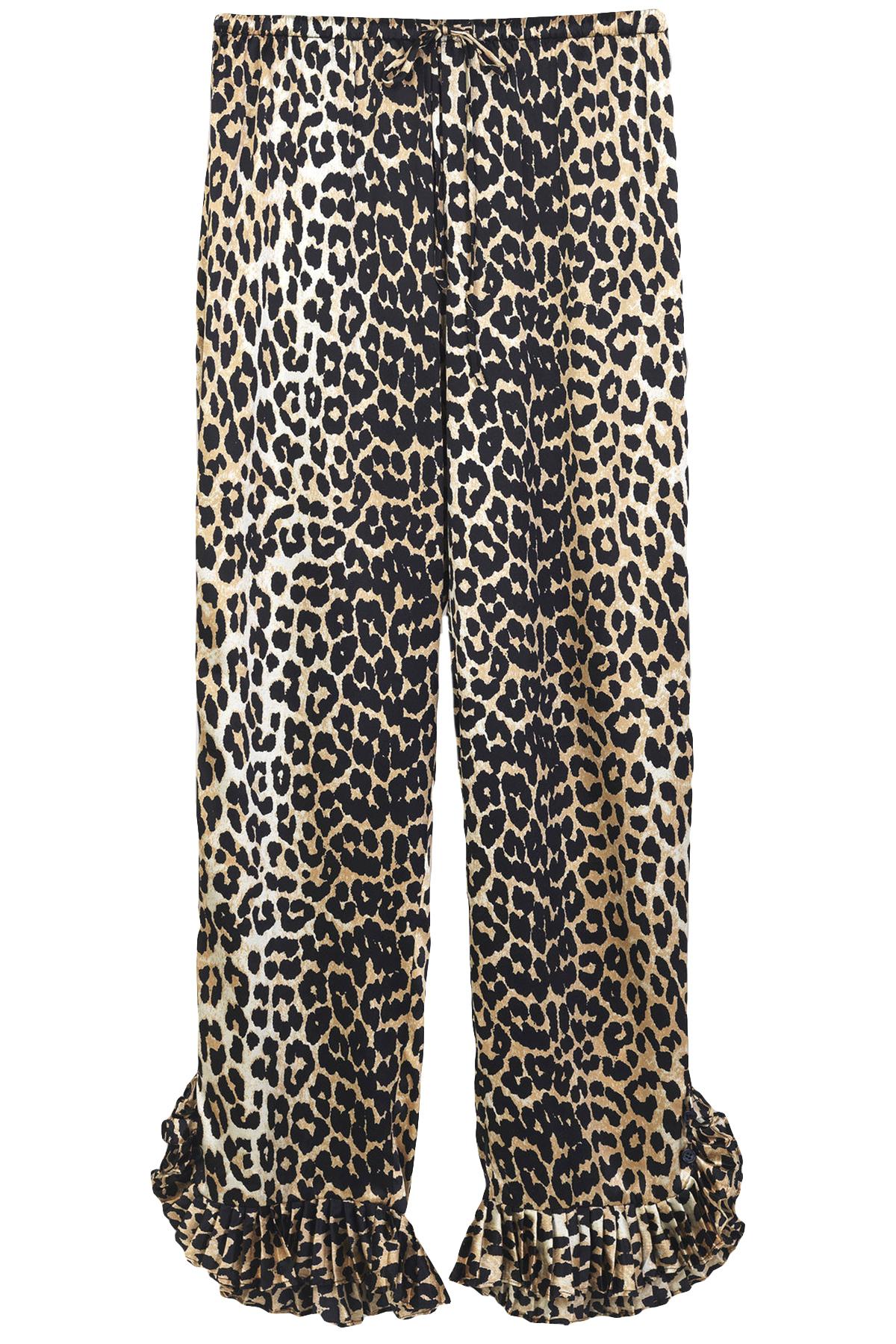 Ganni Calla Silk Pant In Leopard in 