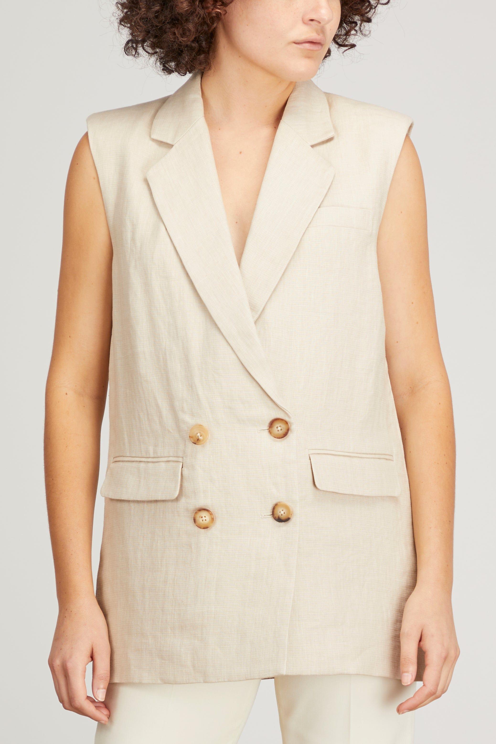 Womens Oatmeal Double-breasted Linen-blend Sleeveless Jacket MATCHESFASHION Women Clothing Jackets Gilets 