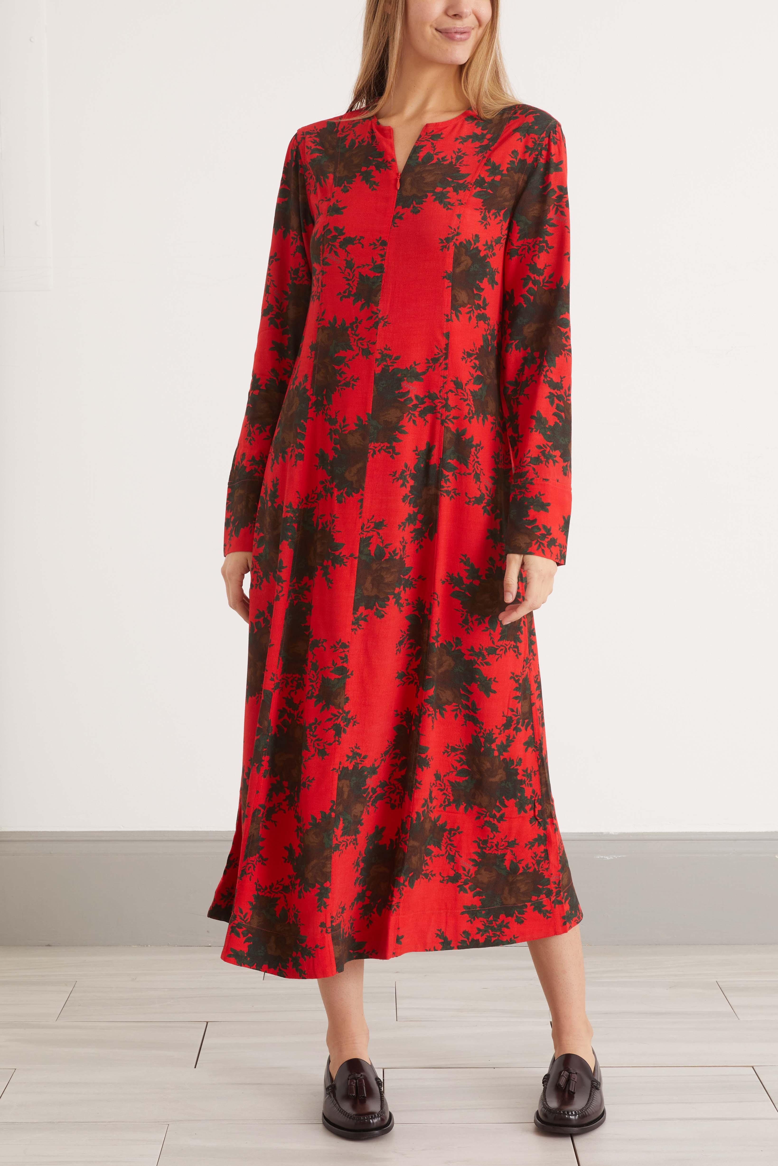 Ganni Printed Crepe Maxi Dress in Red | Lyst