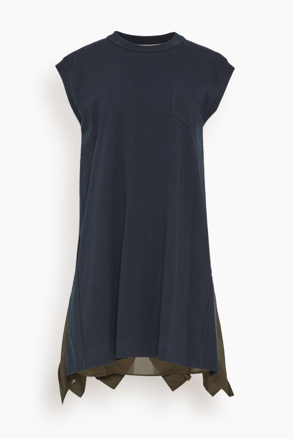Sacai Satin X Cotton Jersey Dress in Blue | Lyst