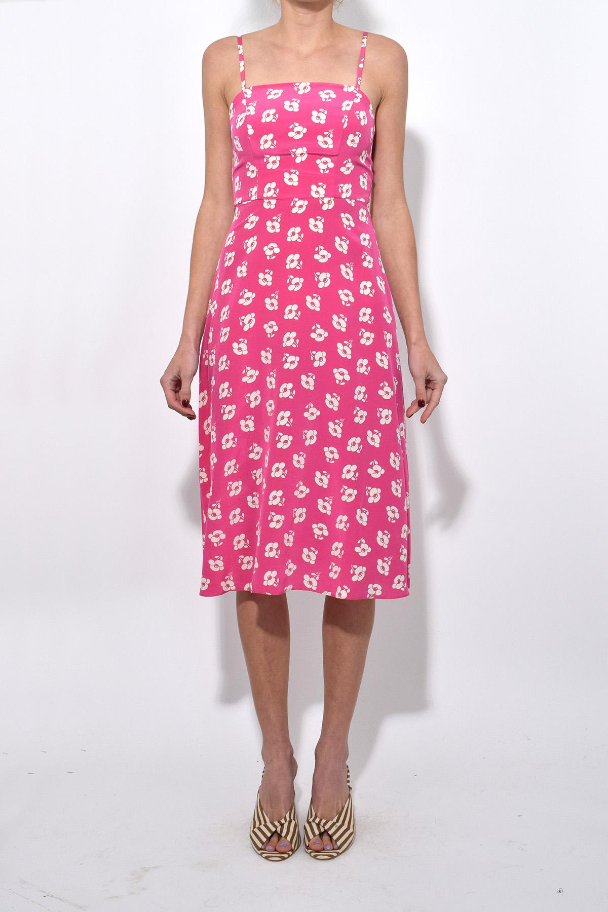 HVN Silk Nora Bias Dress In Hot Pink 