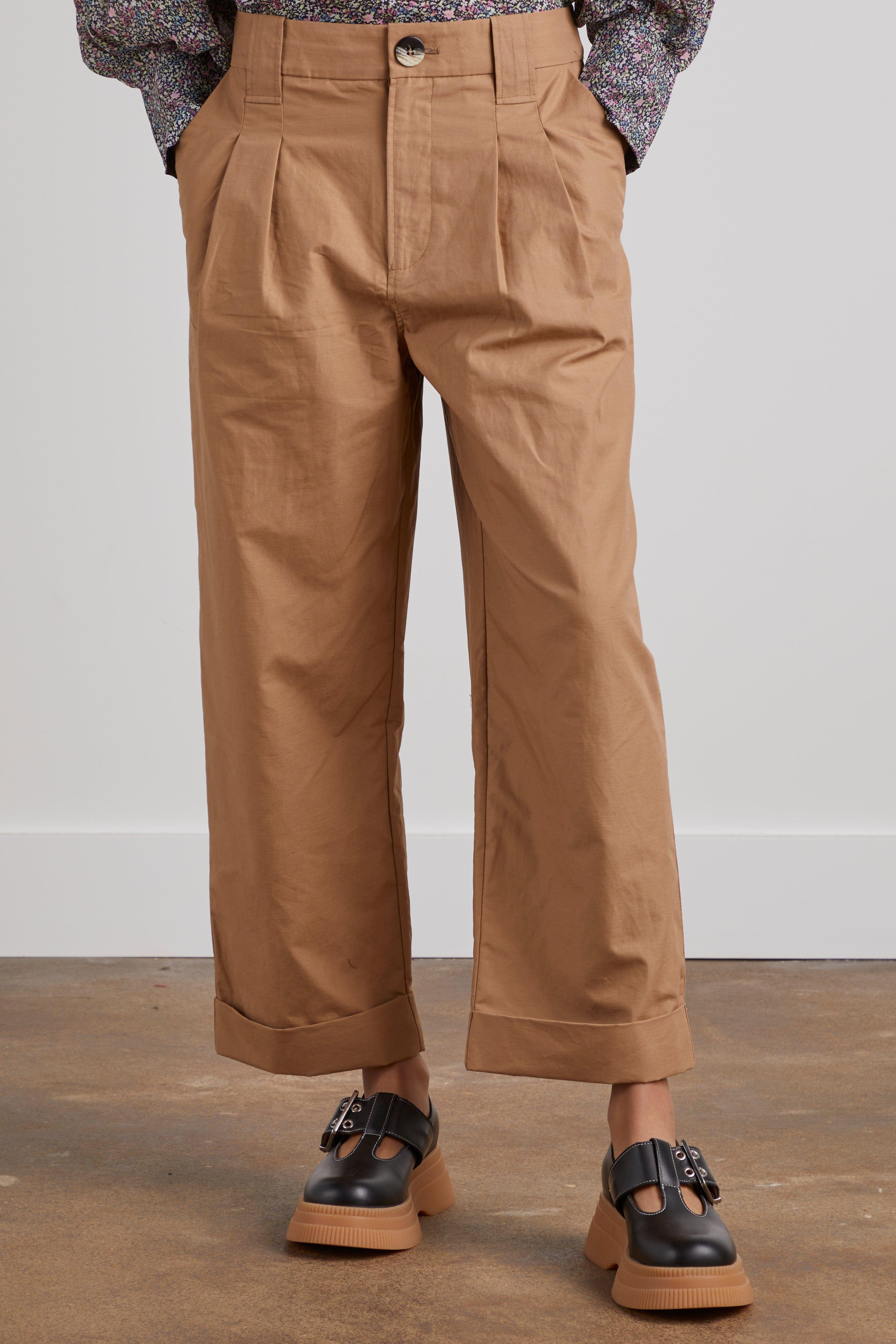 Ganni Cotton Canvas Mid Waist Pant | Lyst