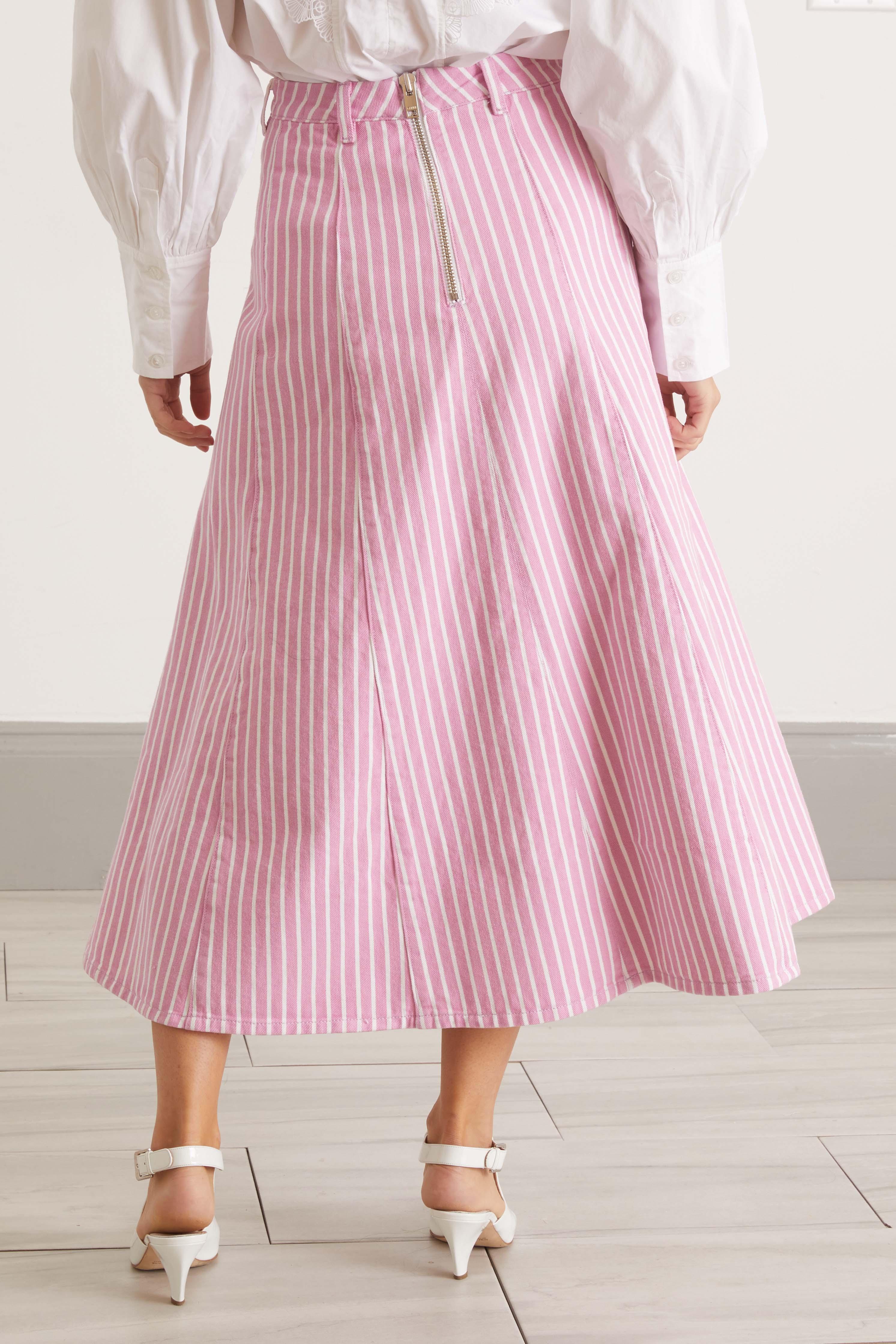 Ganni Stripe Denim Skirt in Pink | Lyst