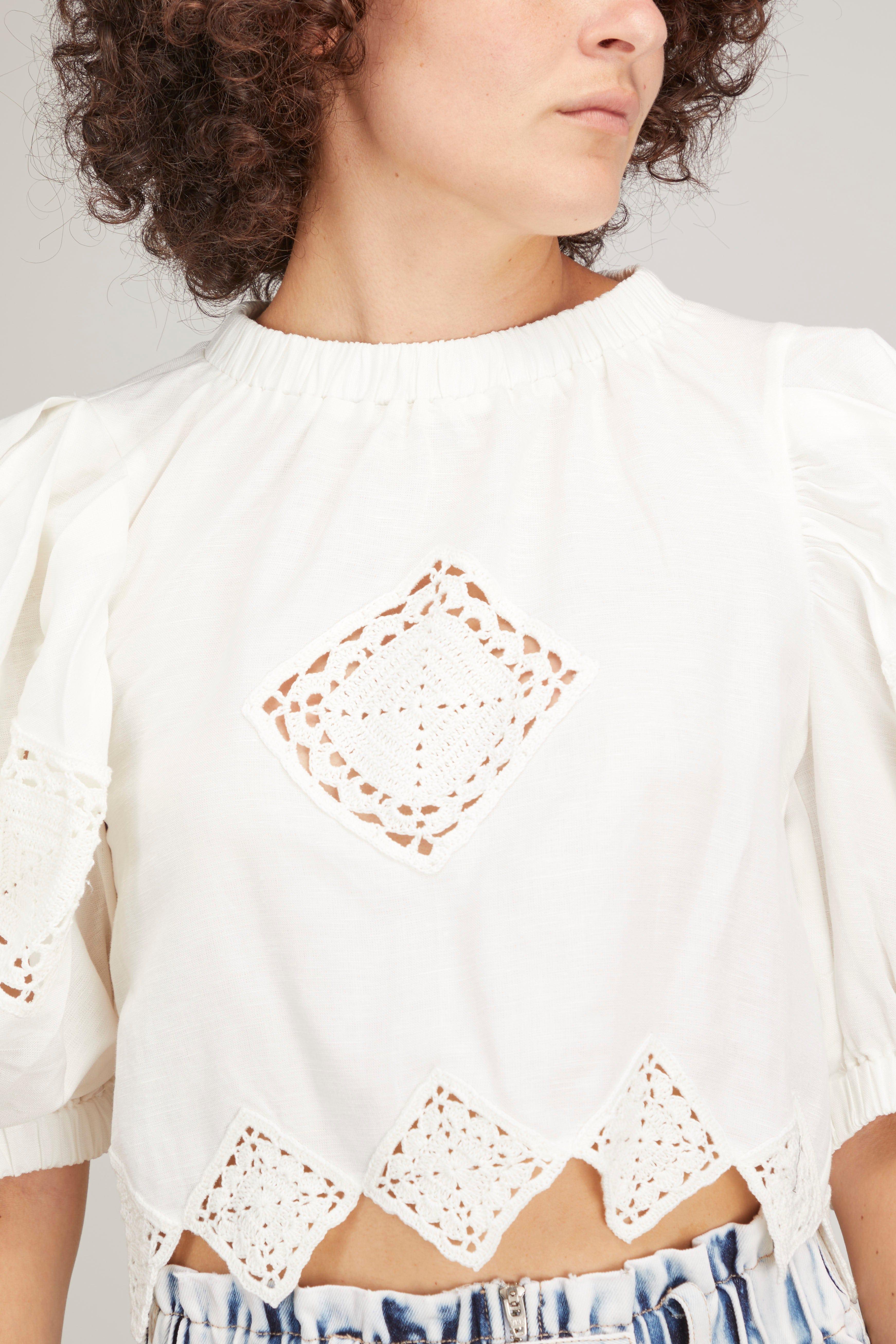 Sea Vlada Crochet Puff Sleeve Top in White | Lyst