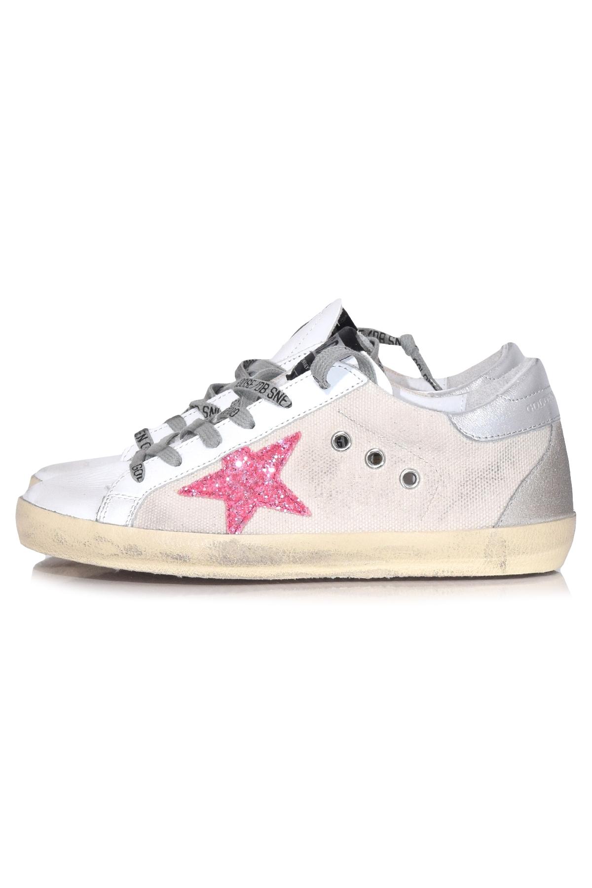 Golden Goose Superstar Sneakers In Natural Canvas/pink | Lyst