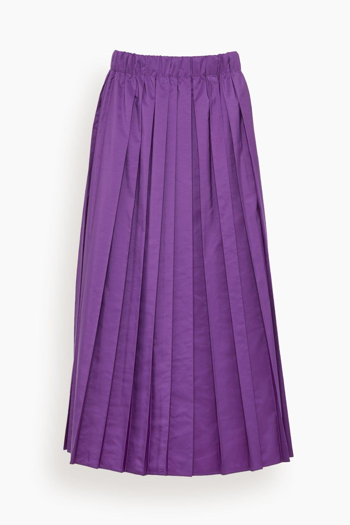 Tibi Italian Sporty Nylon Pleated Pull On Skirt in Purple