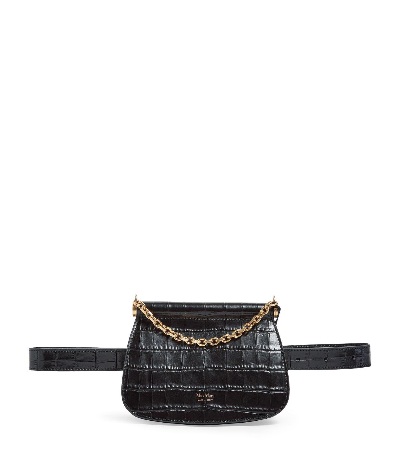 Max Mara Leather Crocembossed Belt Bag in Black Lyst
