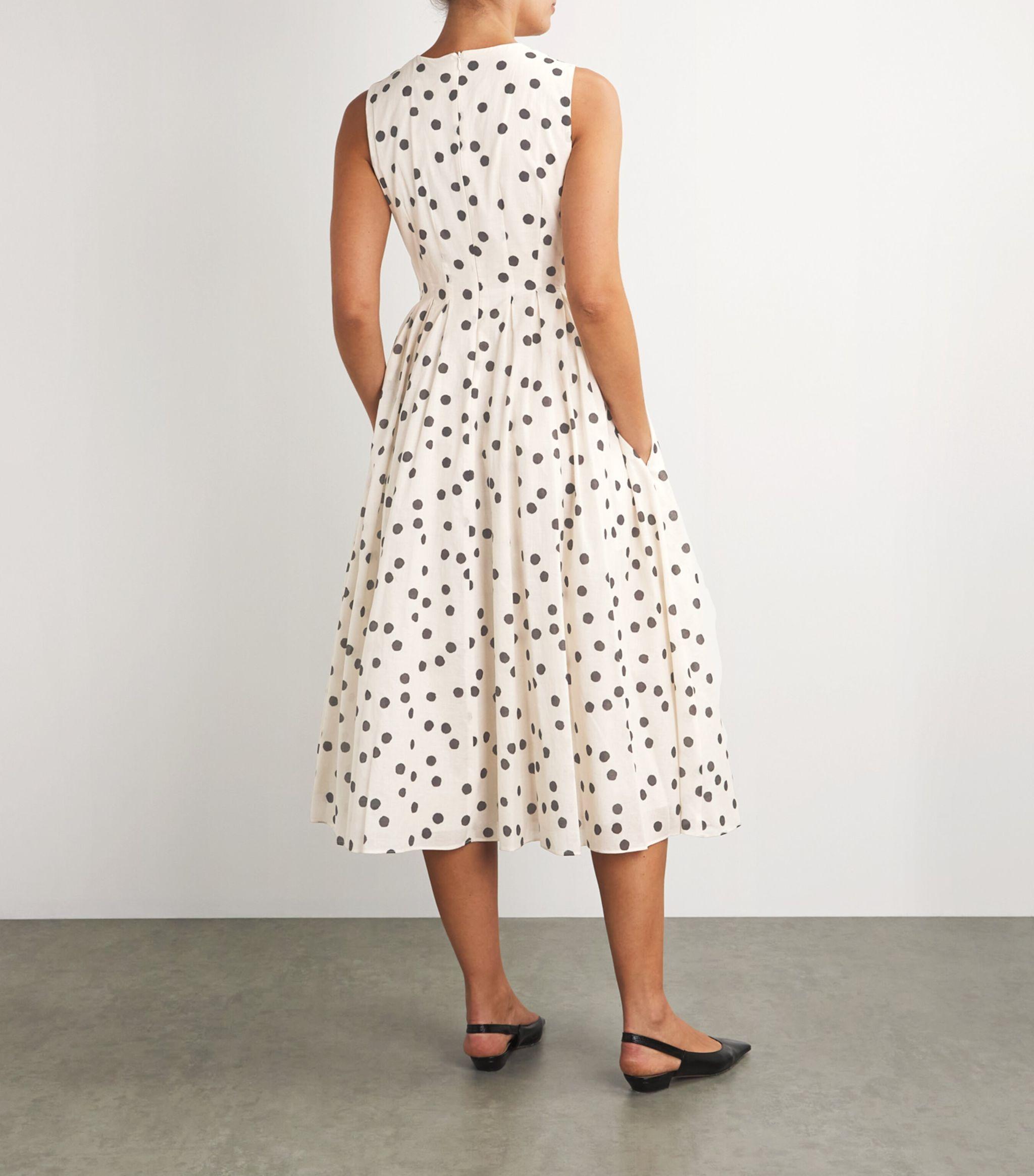 Max Mara Cotton Polka-Dot Midi Dress in White | Lyst