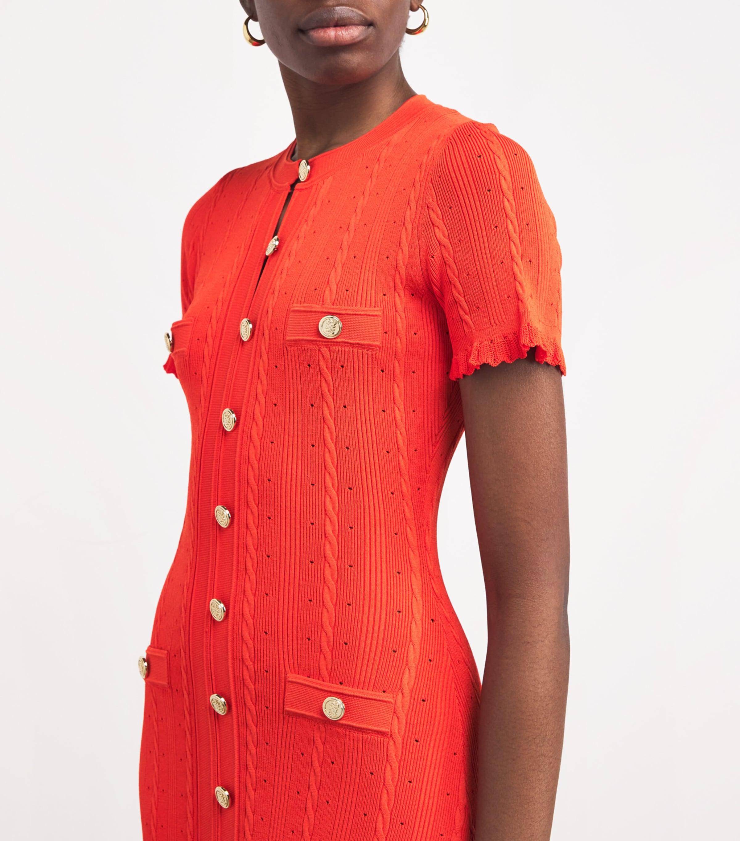 sandro red knit dress New Hot Sandro V-neck knitted slim long dress Red