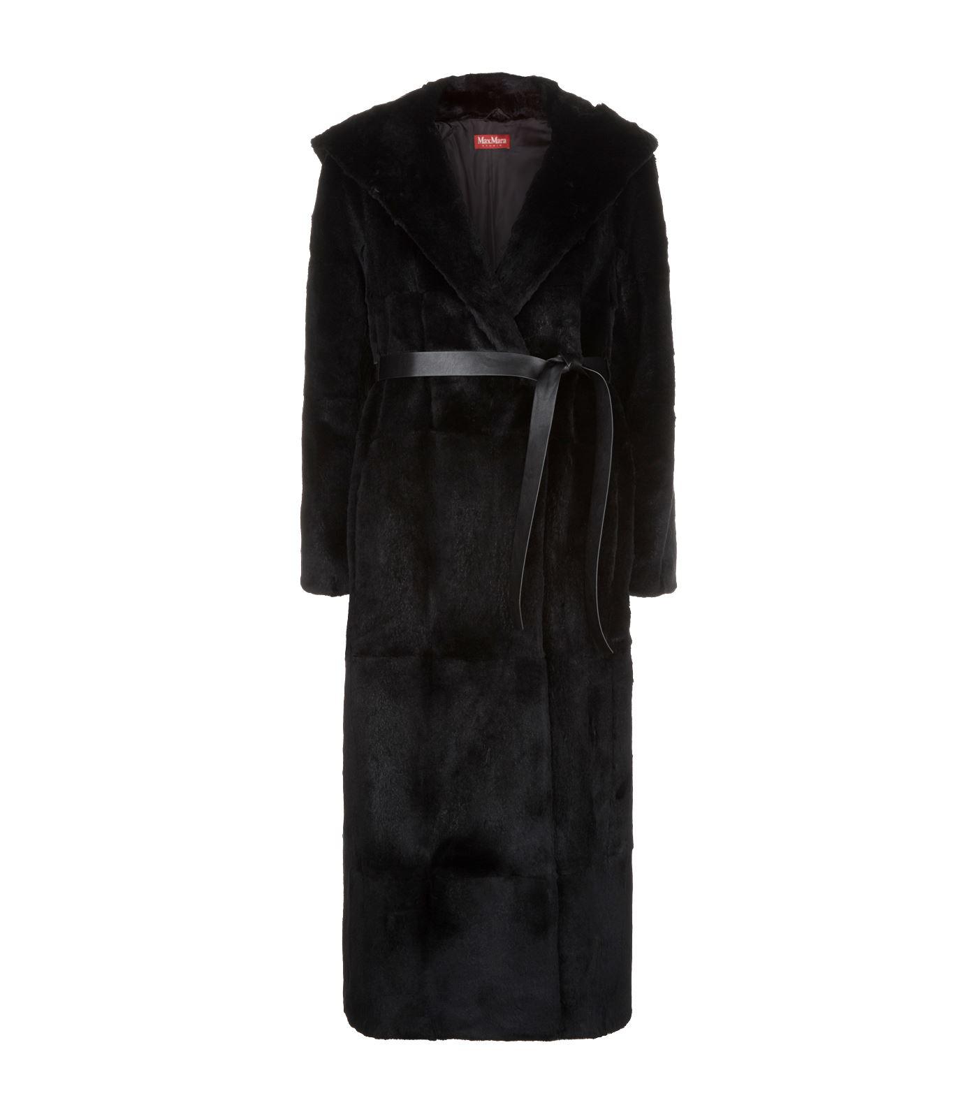 Max Mara Hooded Rabbit Fur Coat in Black | Lyst