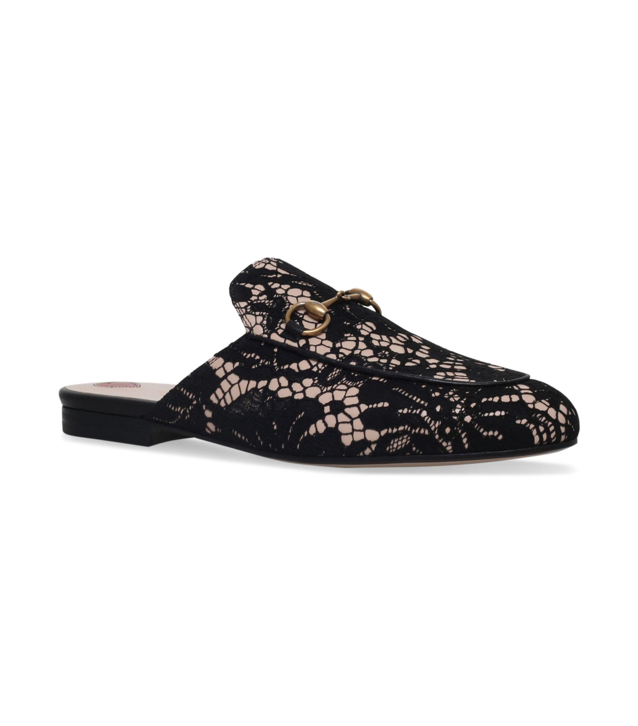 Gucci Black Princetown Lace Mules | Lyst