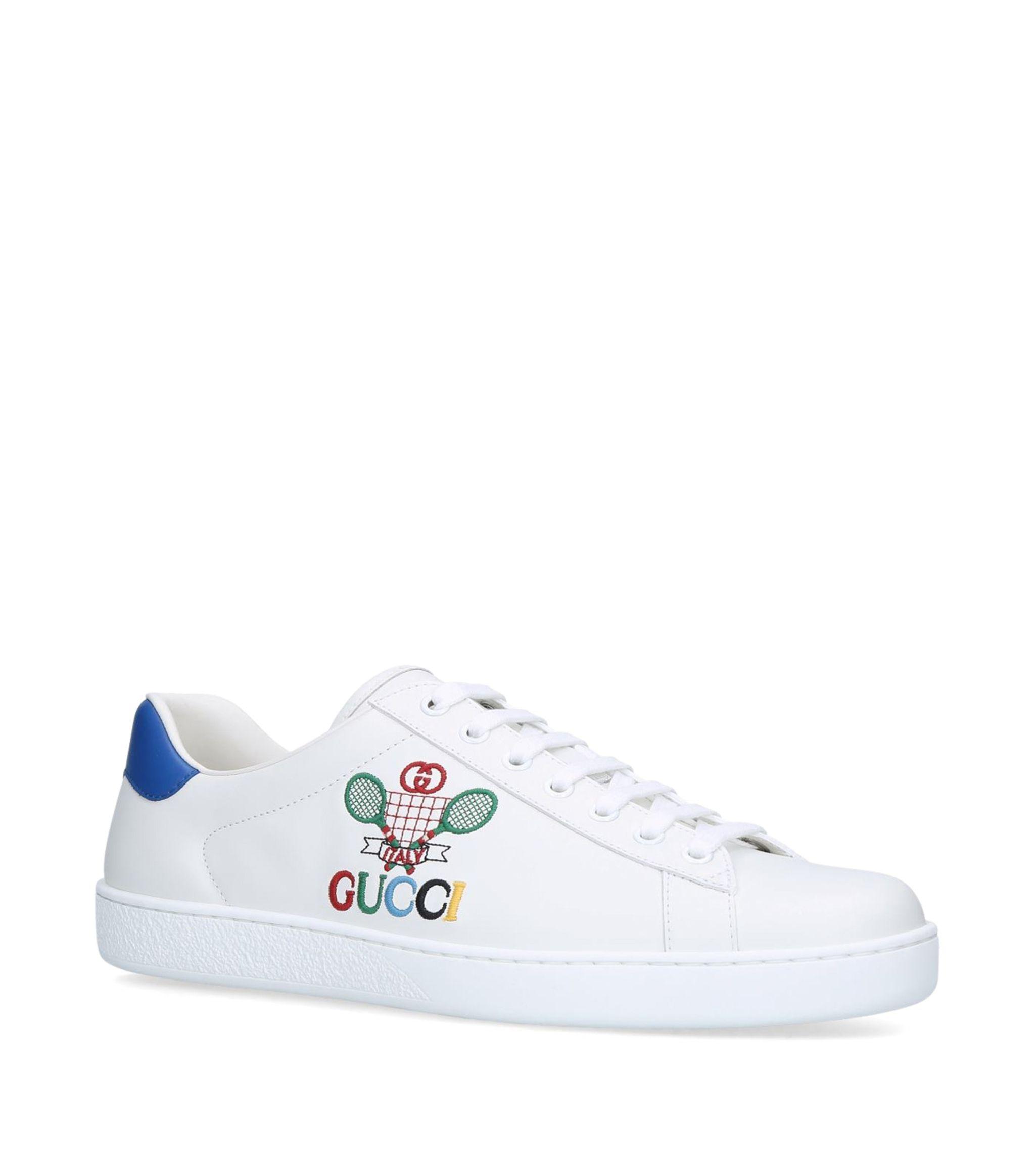 Gucci Leather Ace Logo Tennis Sneakers in White for Men - Save 6% - Lyst