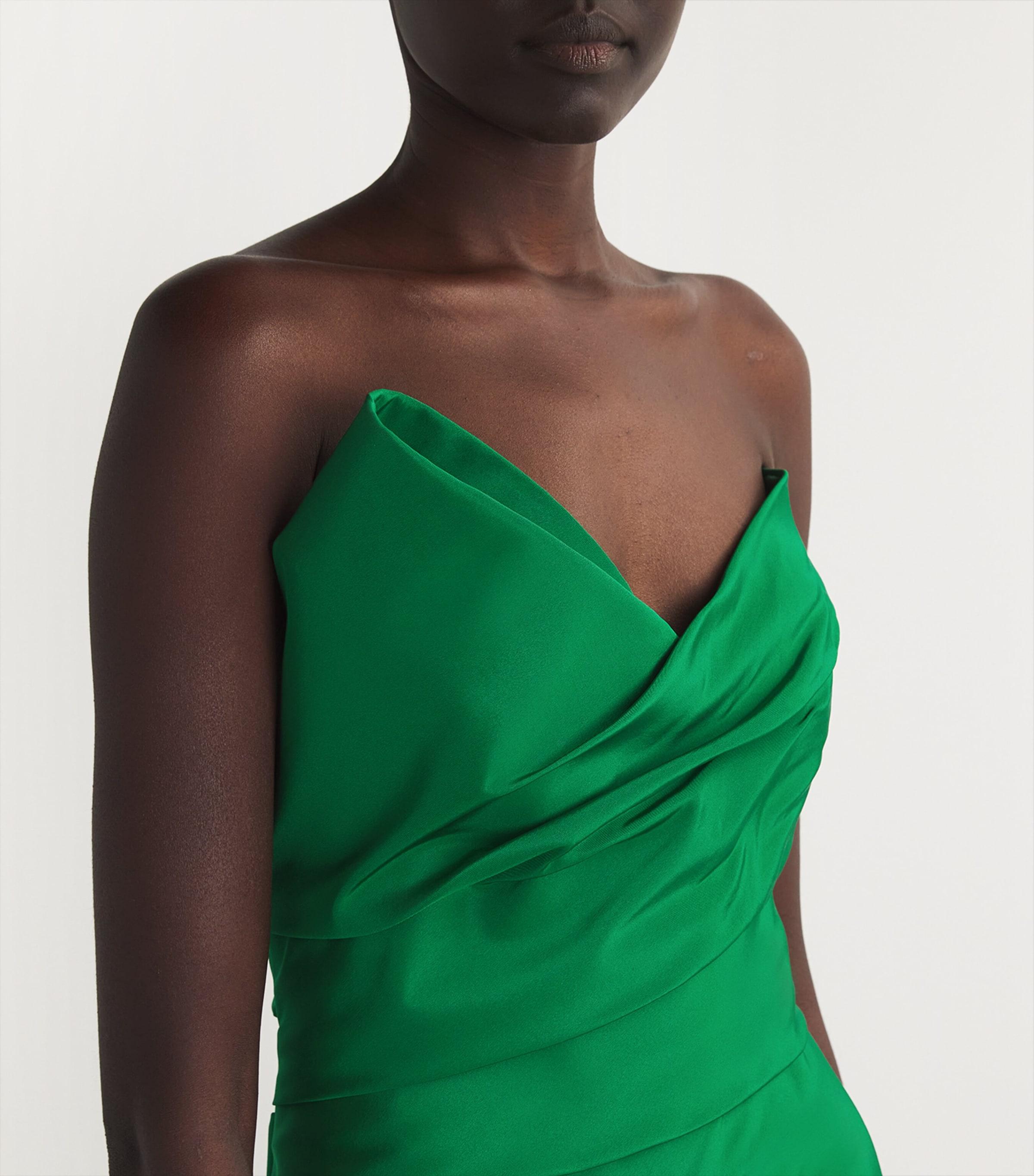 Monique Lhuillier Silk Asymmetric Draped Column Gown in Green | Lyst Monique Lhuillier Silk Asymmetric Draped Column Gown in Green | Lyst