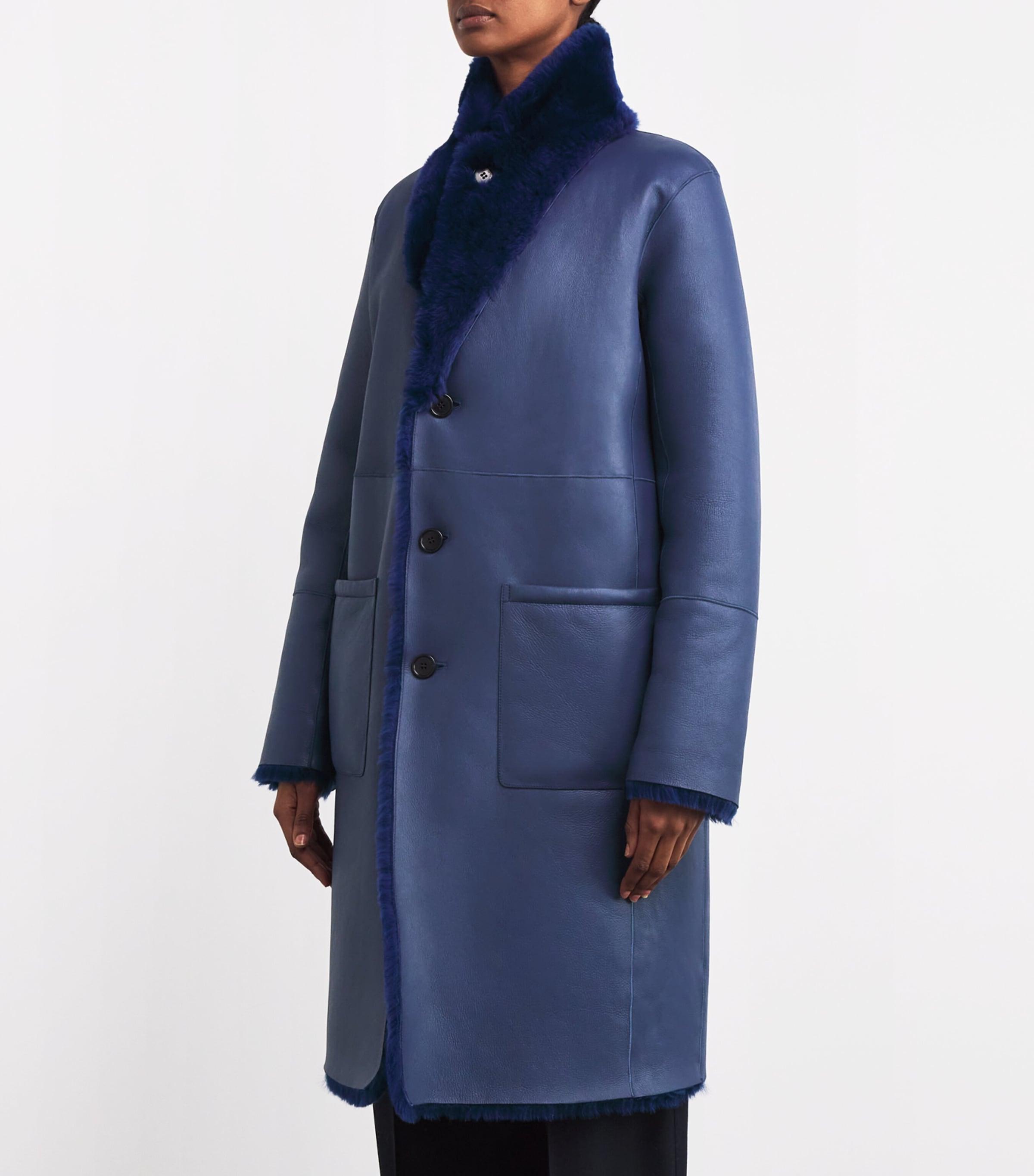 JOSEPH Shearling-Leather Reversible Britanny Coat in Blue | Lyst