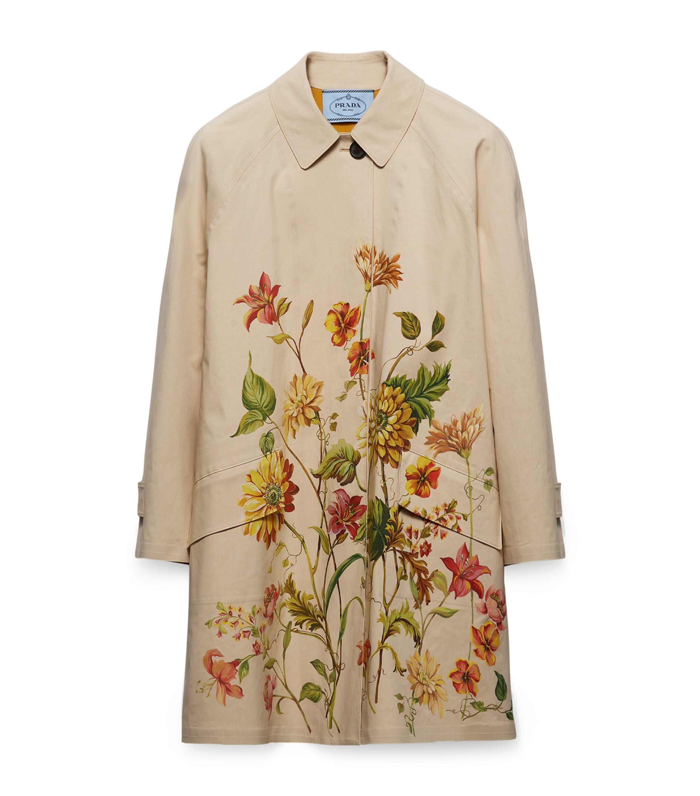Prada Cotton Floral Print Coat in Natural | Lyst UK