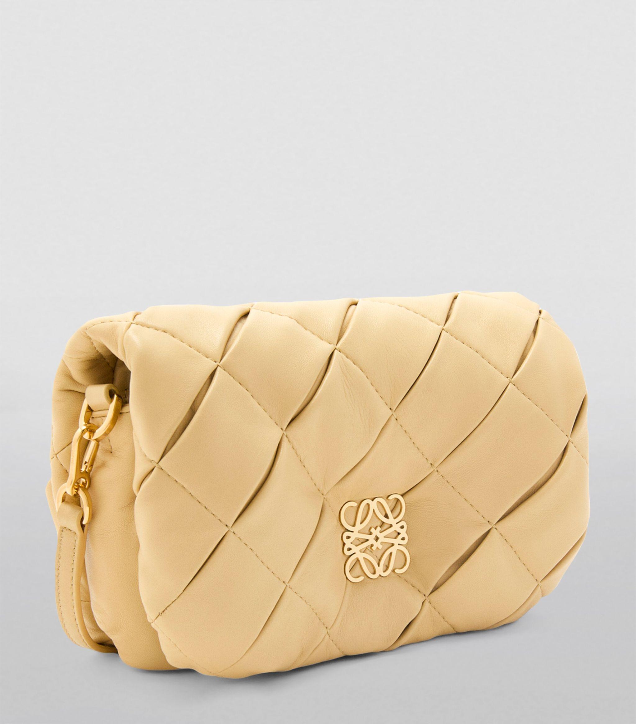 NWT LOEWE Brown Leather Puffer Goya Gold Chain Shoulder Bag Size